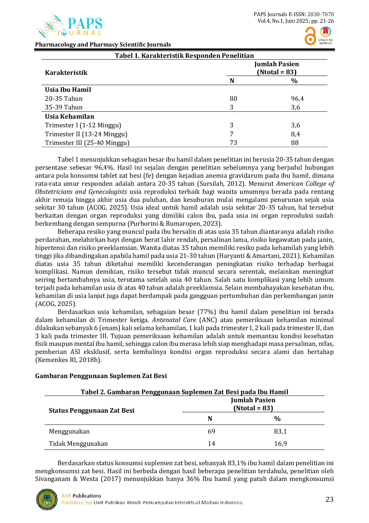 JURIS Kajian Penggunaan Suplemen Zat Besi Dan Gambaran Kadar Hemoglobin Pada Ibu Hamil