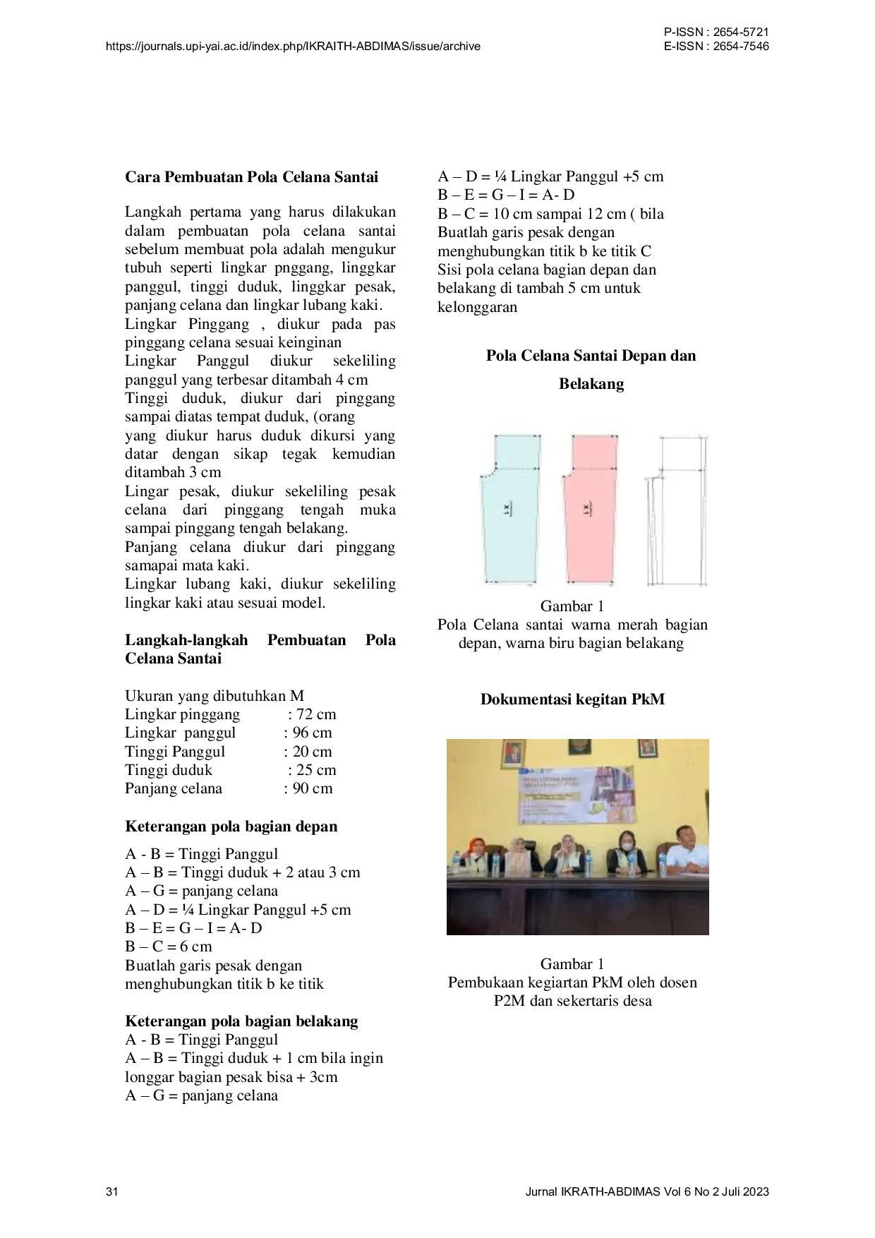 JURIS Pelatihan Pembuatan Pola Celana Santai Bagi Masyarakat Kelurahan Muaragembong Kabupaten Bekasi