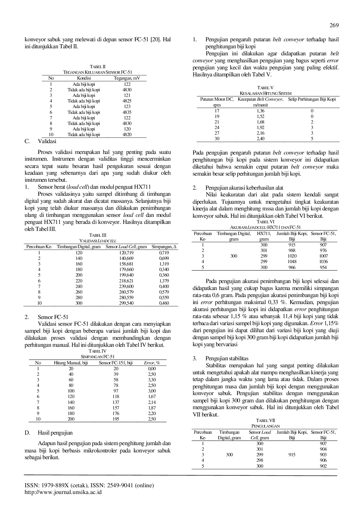 JURIS Rancang Bangun Sistem Penghitung Jumlah dan Massa Biji Kopi Berbasis Mikrokontroler pada Konveyor Sabuk