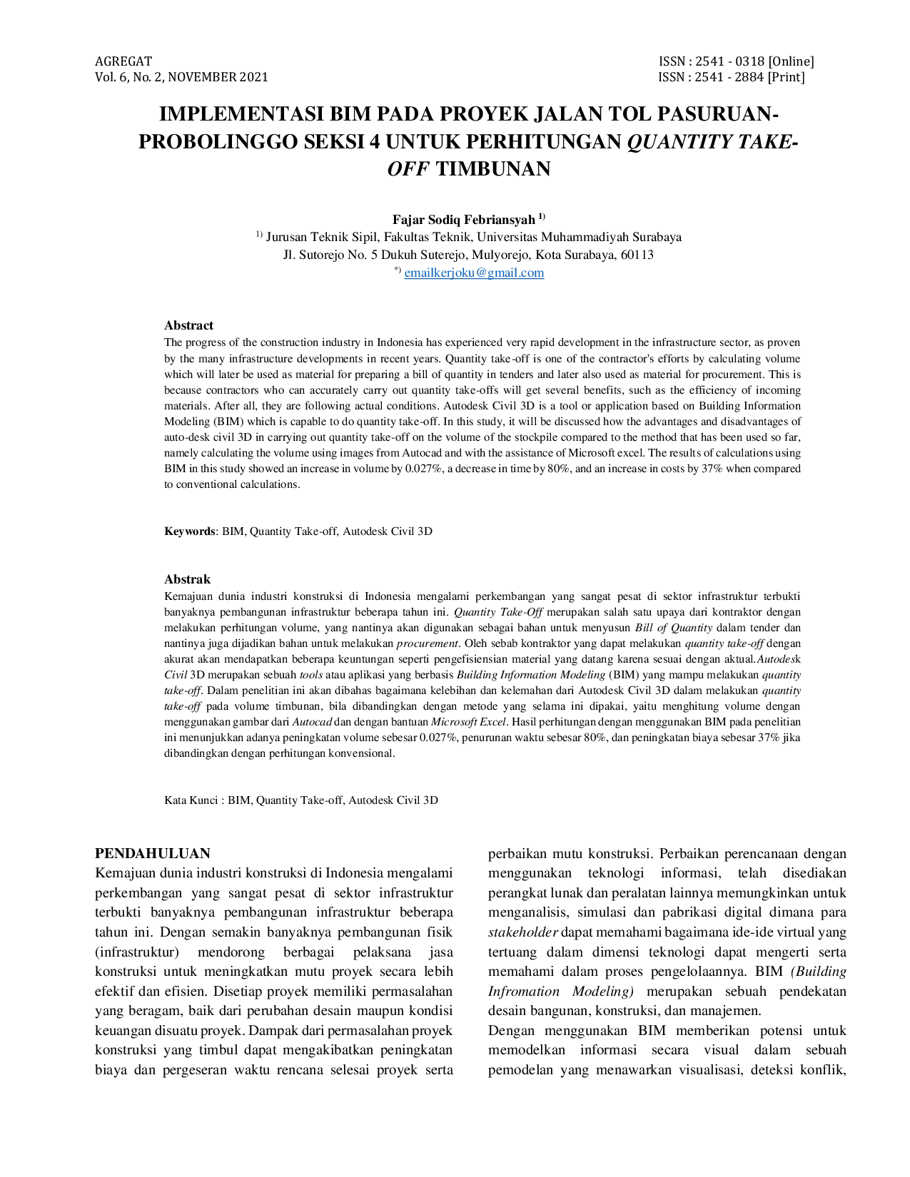 JURIS Implementasi BIM Pada Proyek Jalan Tol Pasuruan Probolinggo Seksi 4 Untuk Perhitungan Quantity Take Off Timbunan