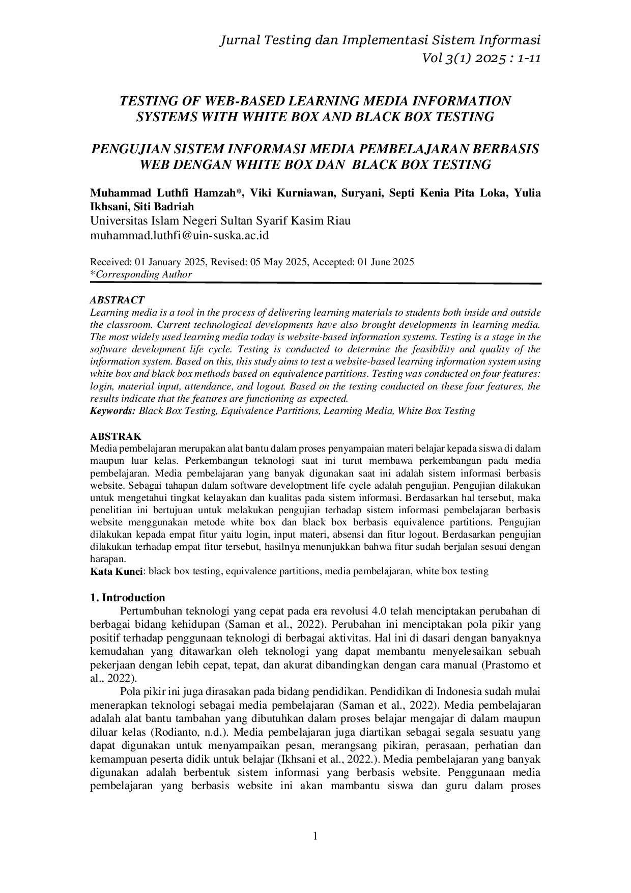 JURIS Testing of Web Based Learning Media Information Systems with White Box and Black Box Testing