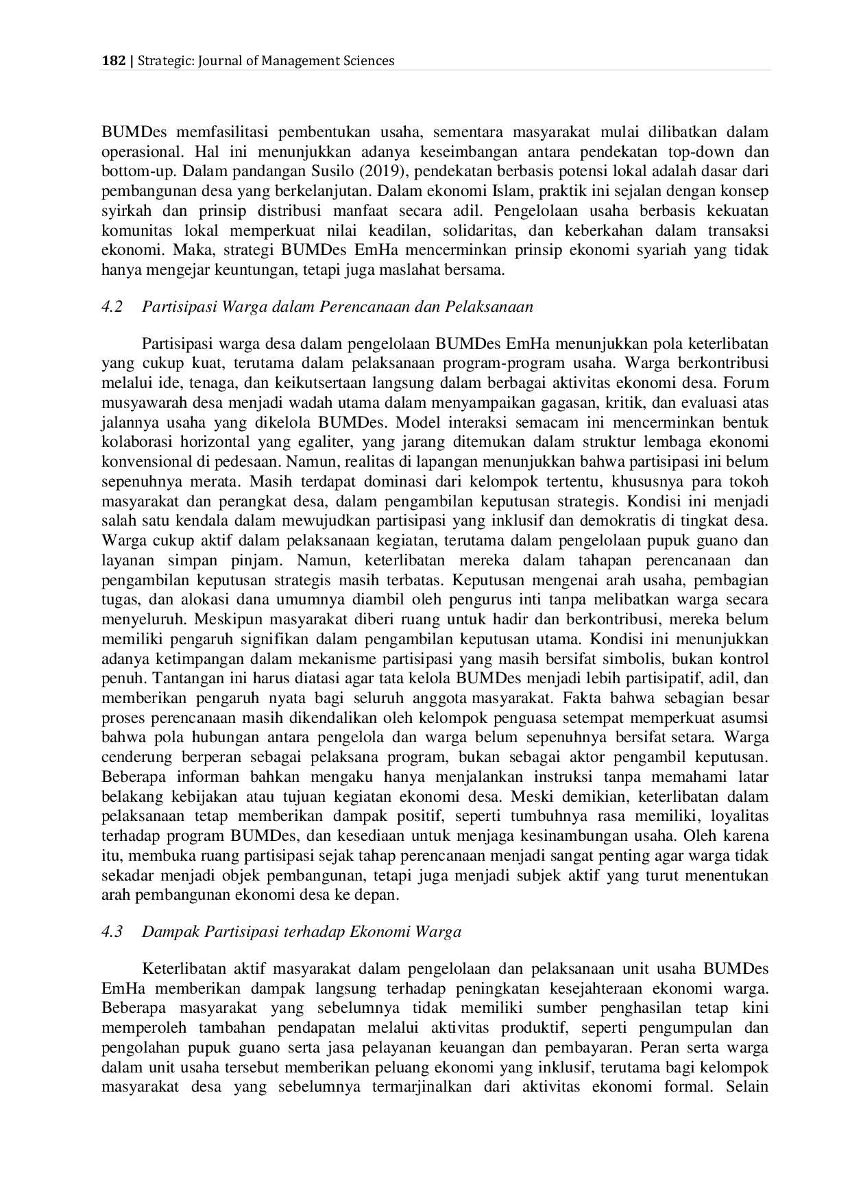 JURIS STRATEGI PENGEMBANGAN USAHA BUMDES MELALUI PARTISIPASI WARGA DESA SEBAGAI UPAYA PENGUATAN EKONOMI DALAM PERSPEKTIF EKONOMI ISLAM Studi Kasus pada BUMDes EmHa Desa Melirang