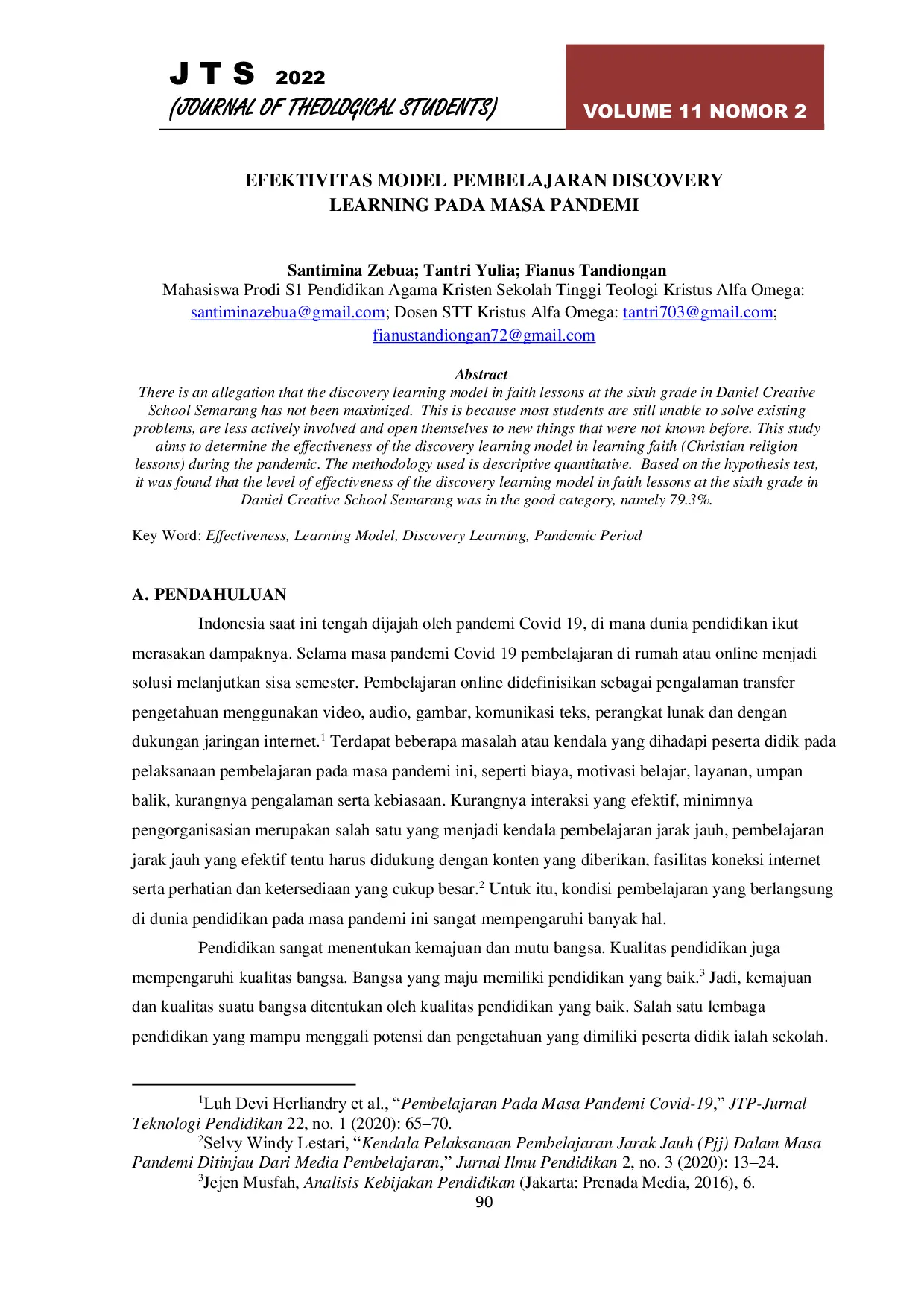 JURIS Efektivitas Model Pembelajaran Discovery Learning Pada Masa Pandemi