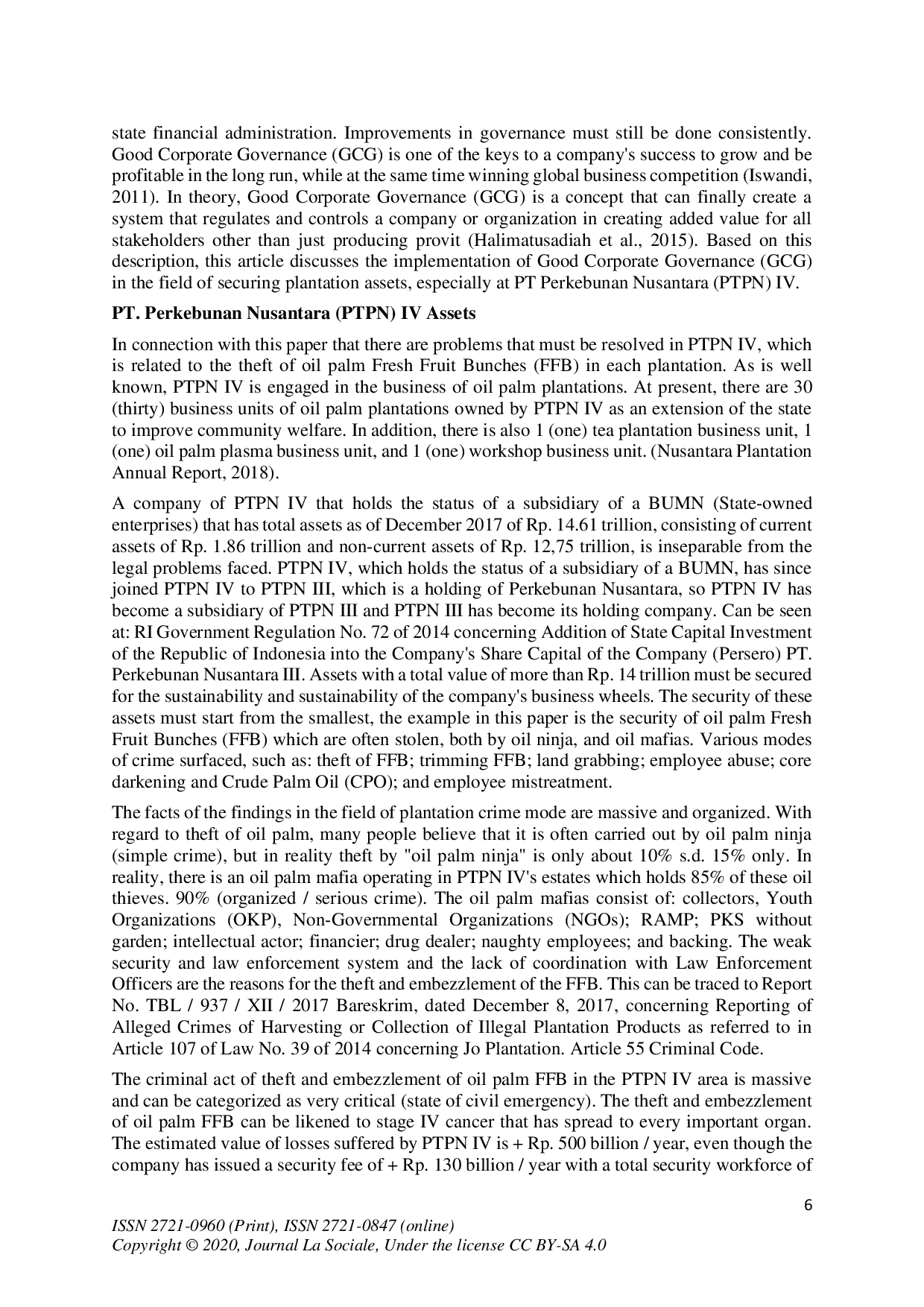 juris Implementation of Good Corporate Governance GCG in the Field of Securing Plantation Assets