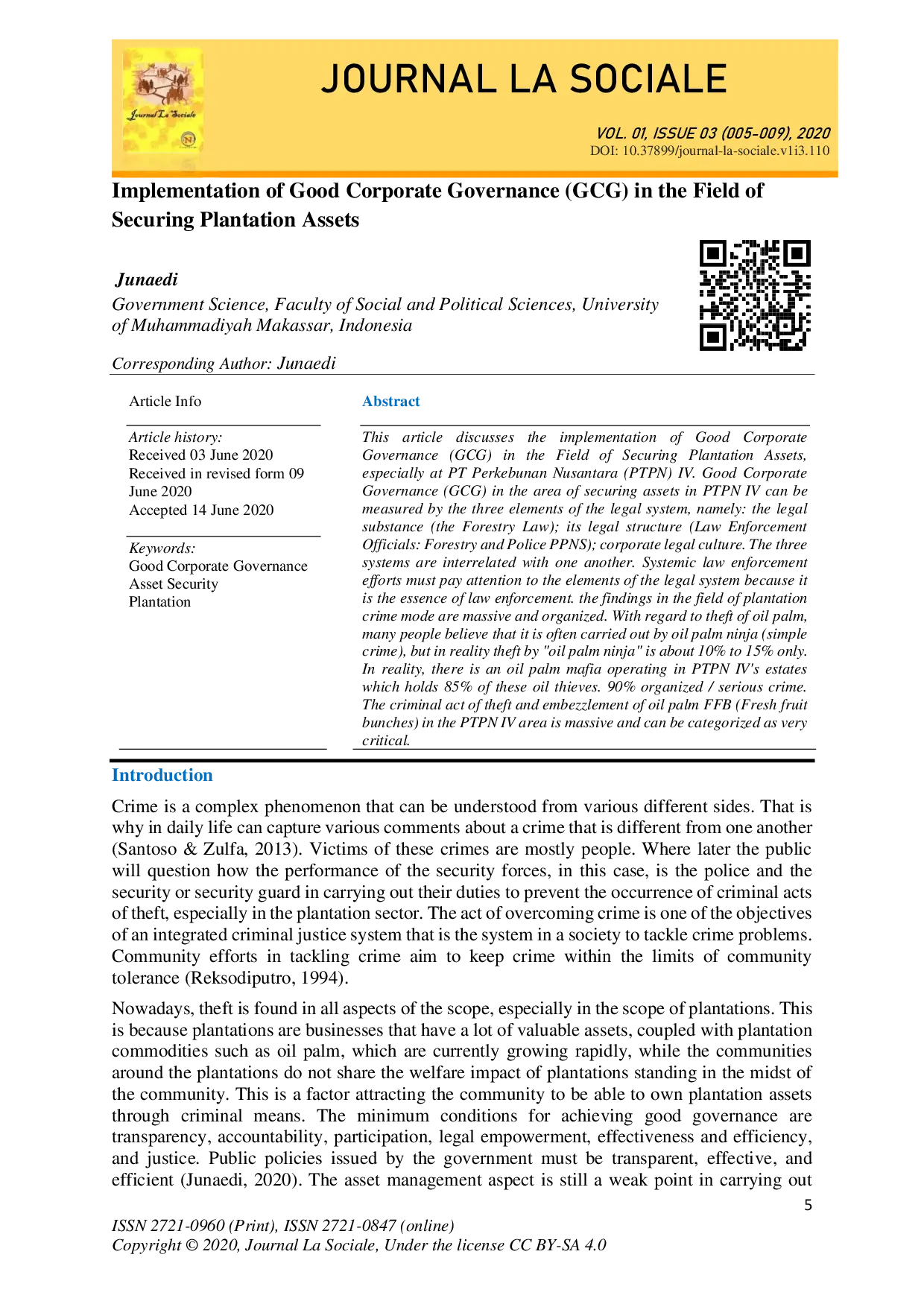 juris Implementation of Good Corporate Governance GCG in the Field of Securing Plantation Assets
