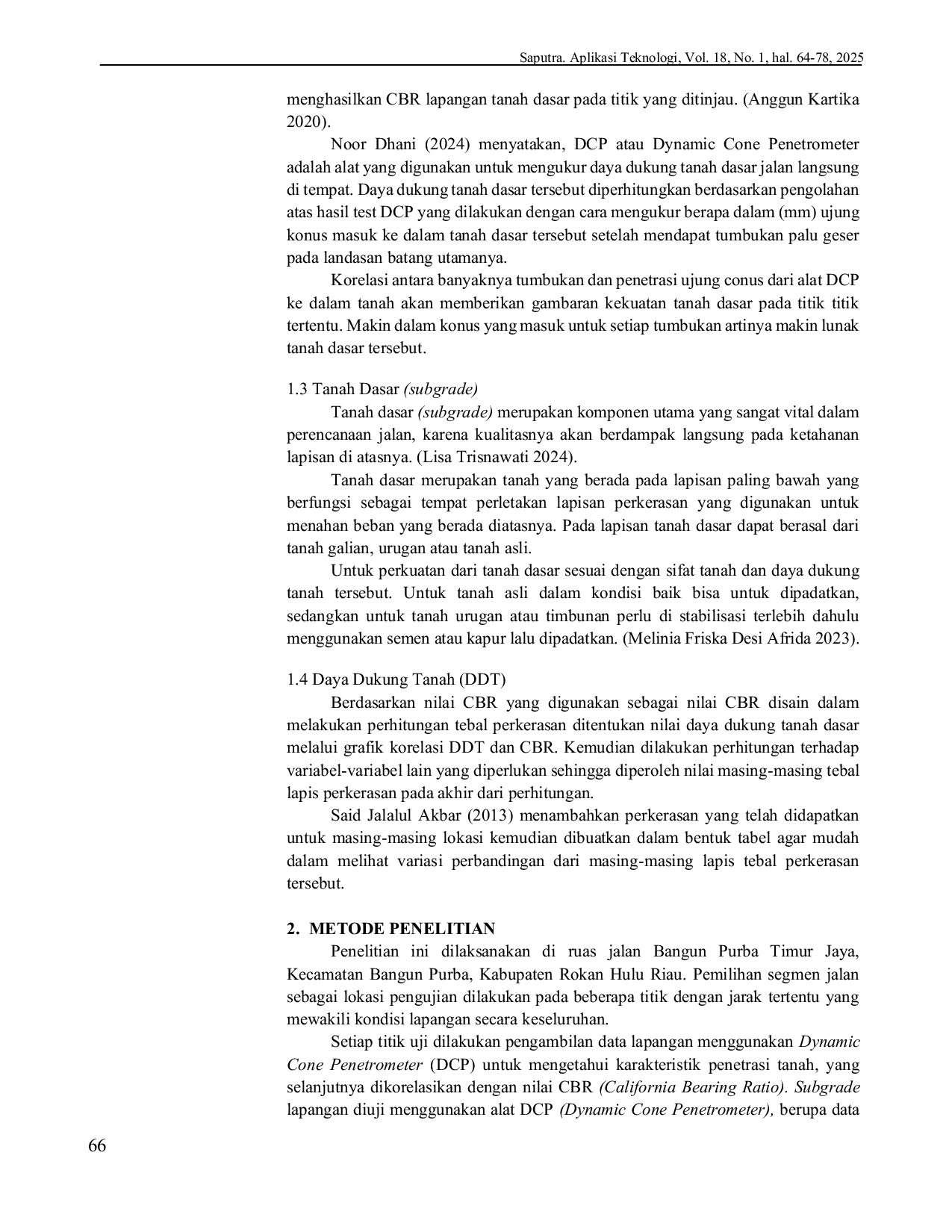 JURIS Analisis Nilai CBR Tanah Dasar Subgrade Pada Ruas Jalan Bangun Purba Timur Jaya Kecamatan Bangun Purba