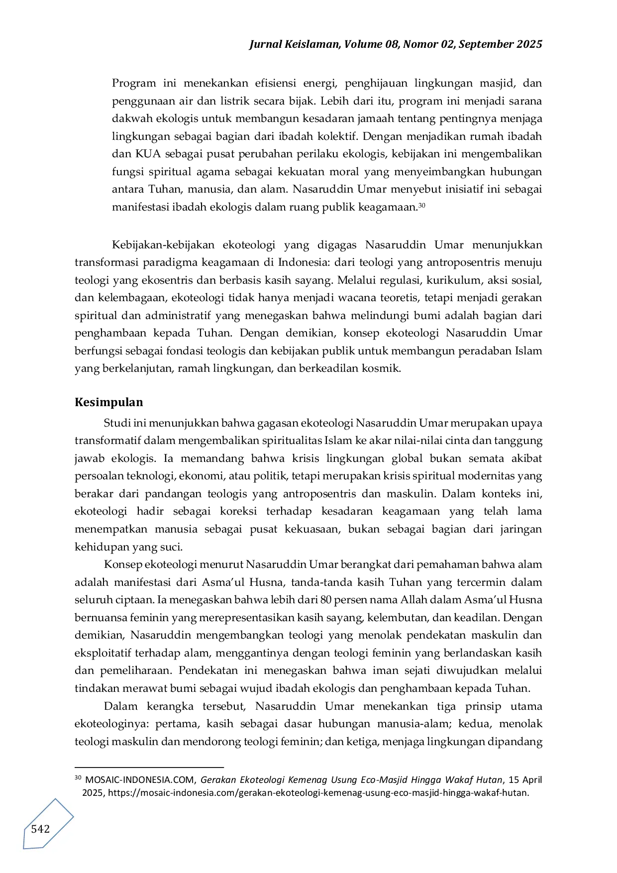 JURIS Mengkaji Konsep Ekoteologi Menurut Nasaruddin Umar