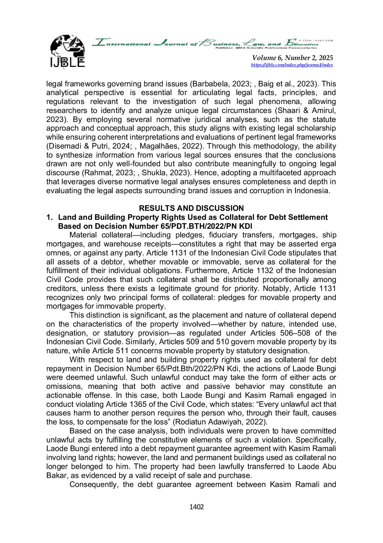 JURIS Land Execution as Collateral in Debt Agreement Default
