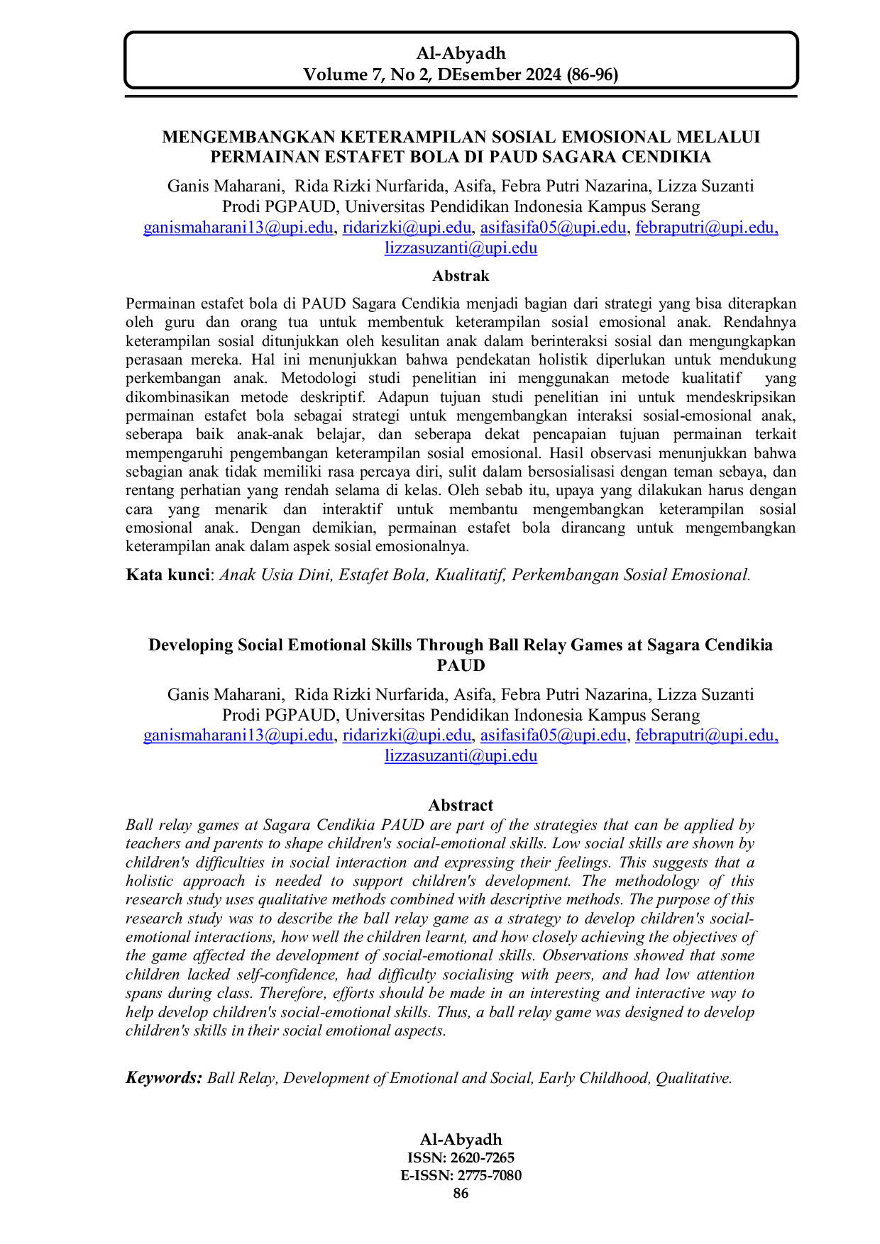 JURIS Mengembangkan Keterampilan Sosial Emosional Melalui Permainan Estafet Bola di PAUD Sagara Cendikia