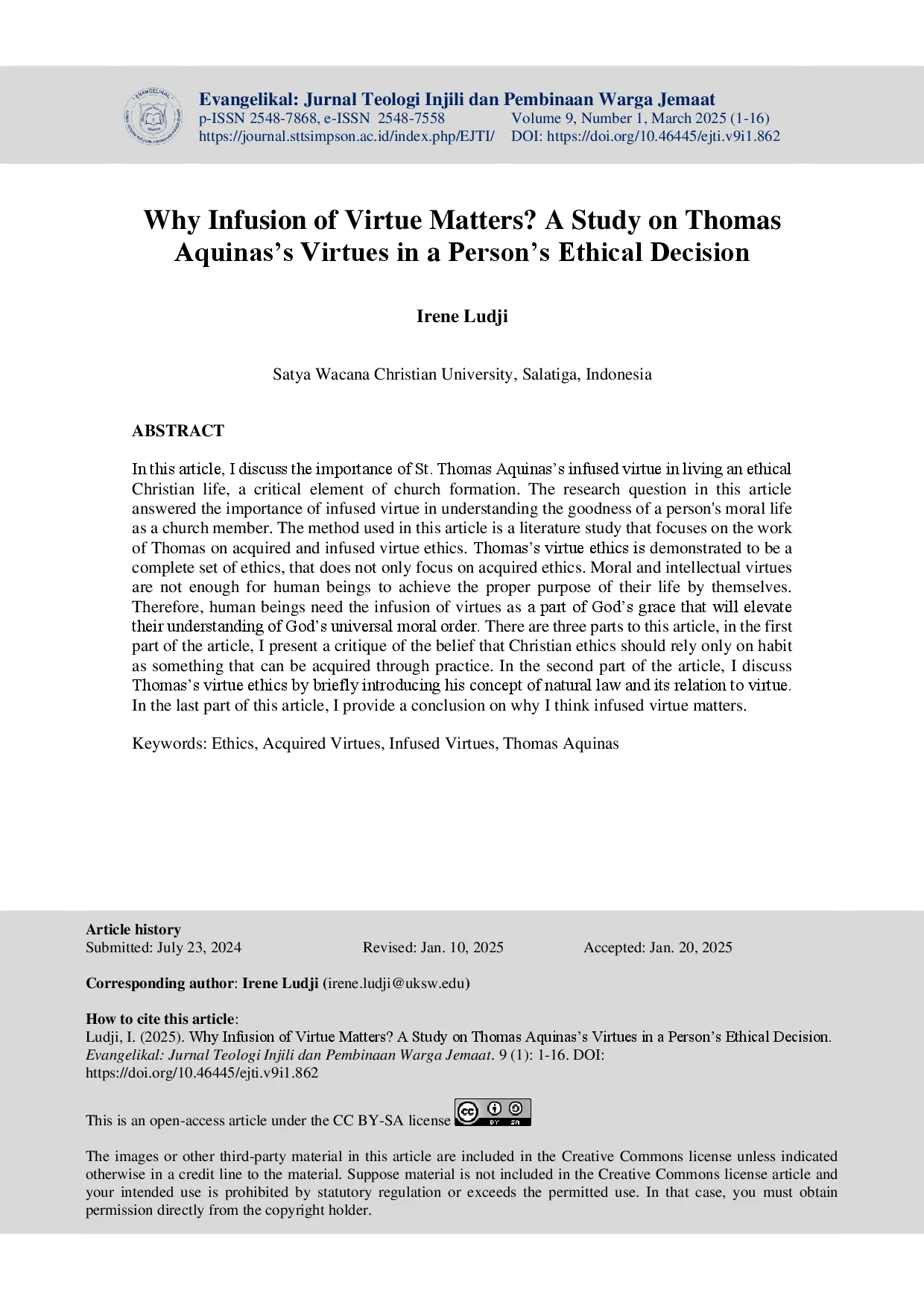 juris Why Infusion of Virtue Matters A Study on Thomas Aquinas s Virtues in a Person s Ethical Decision