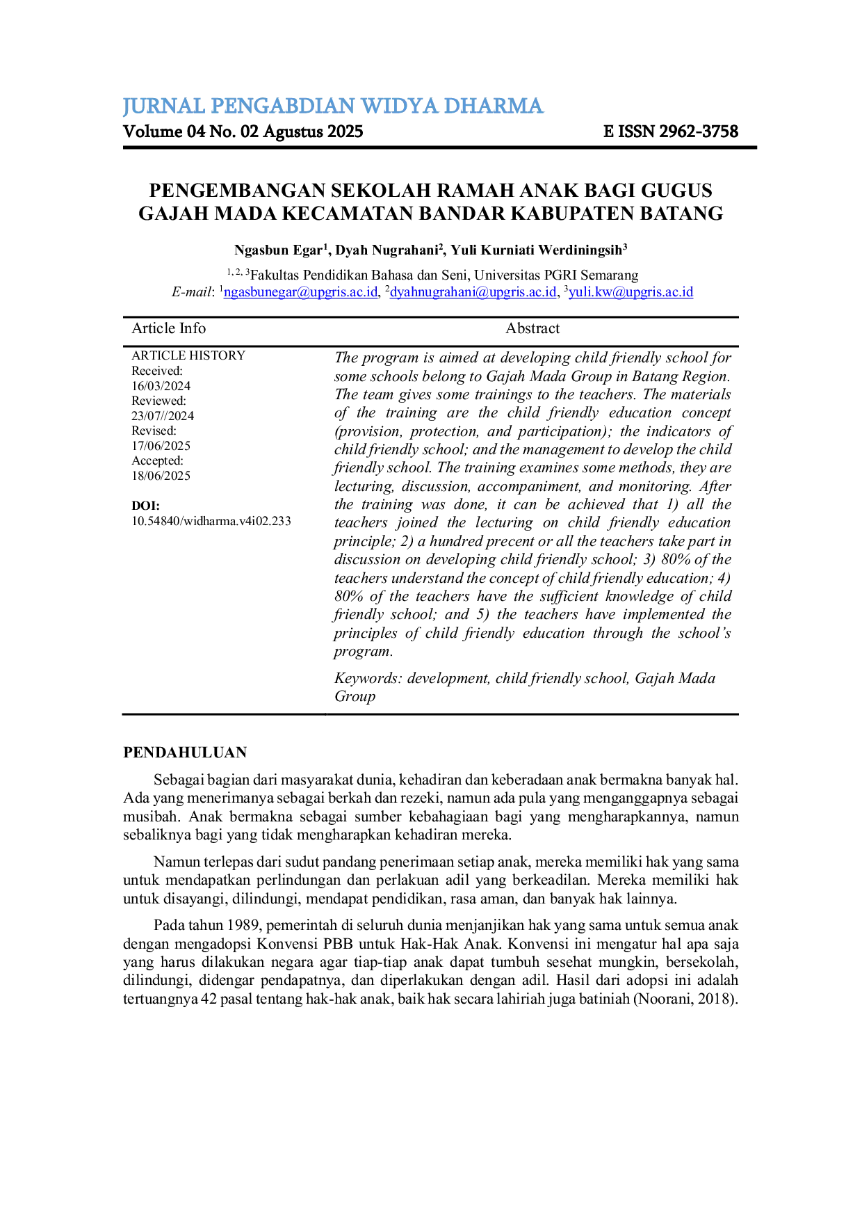 JURIS Pengembangan Sekolah Ramah Anak Bagi Gugus Gajah Mada Kecamatan Bandar Kabupaten Batang