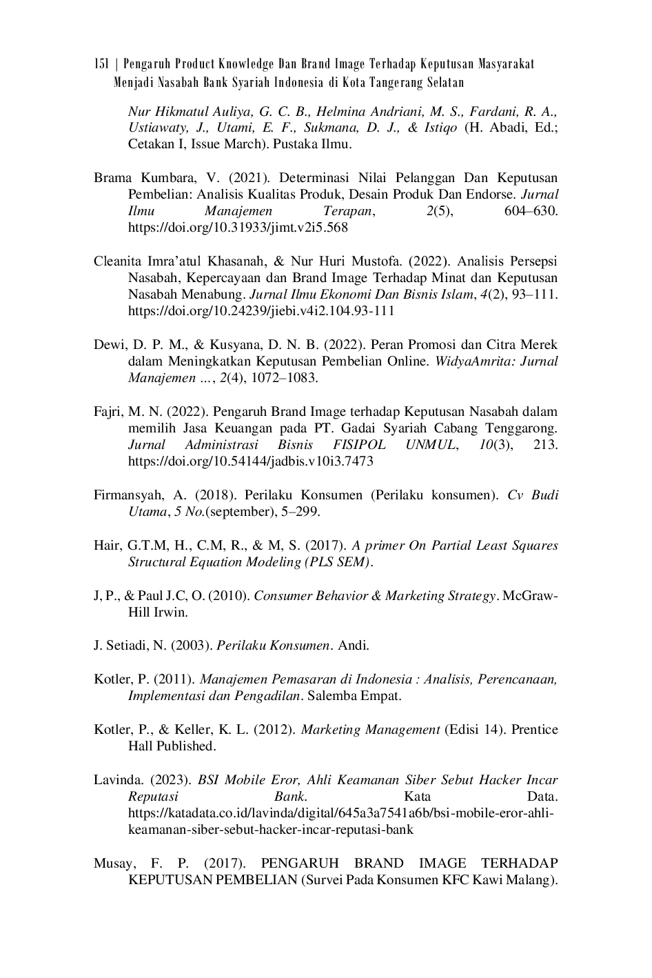 JURIS Pengaruh Product Knowledge dan Brand Image Terhadap Keputusan Masyarakat Menjadi Nasabah Bank Syariah Indonesia di Kota Tangerang Selatan