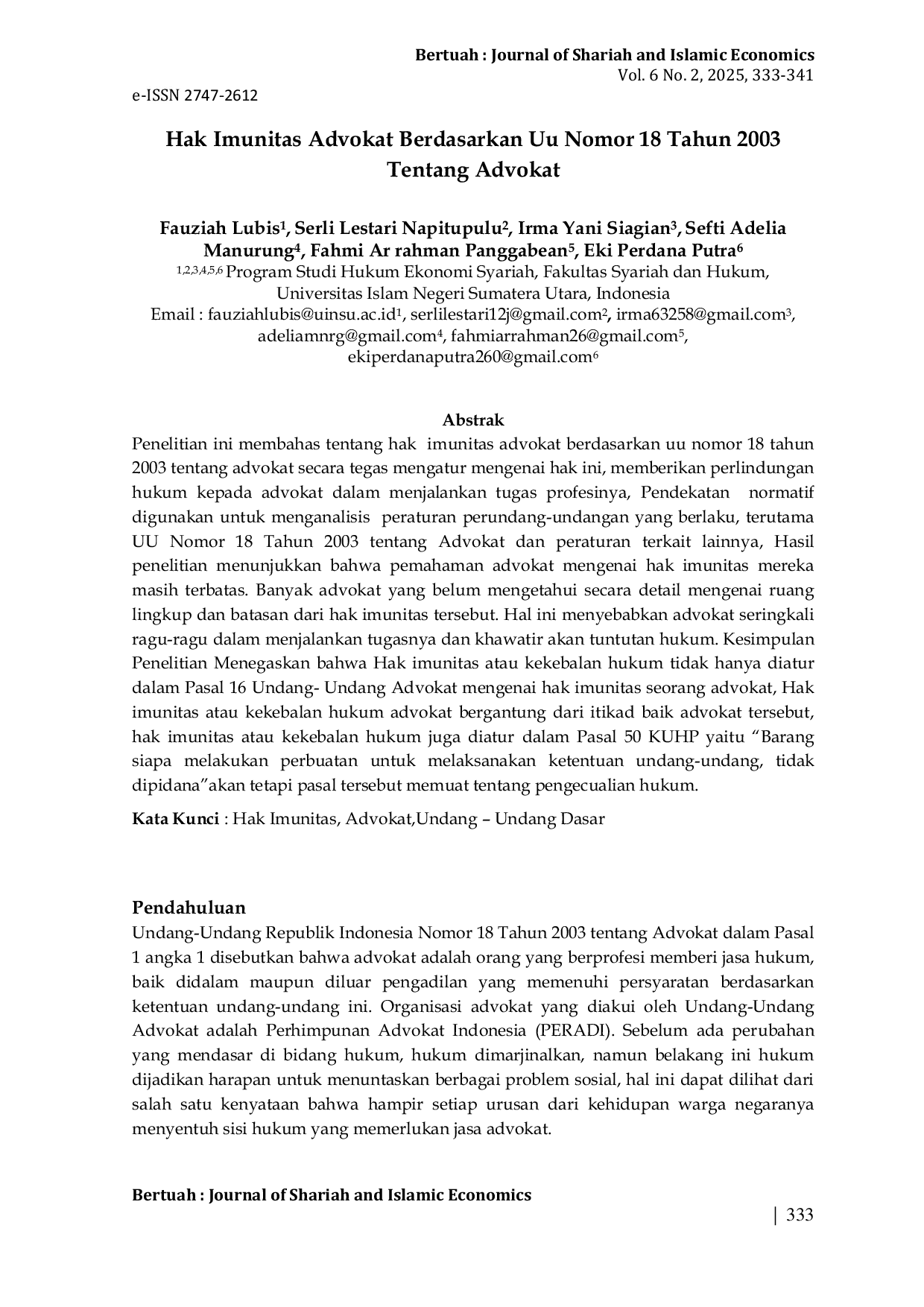 JURIS Hak Imunitas Advokat Berdasarkan Uu Nomor 18 Tahun 2003 Tentang Advokat