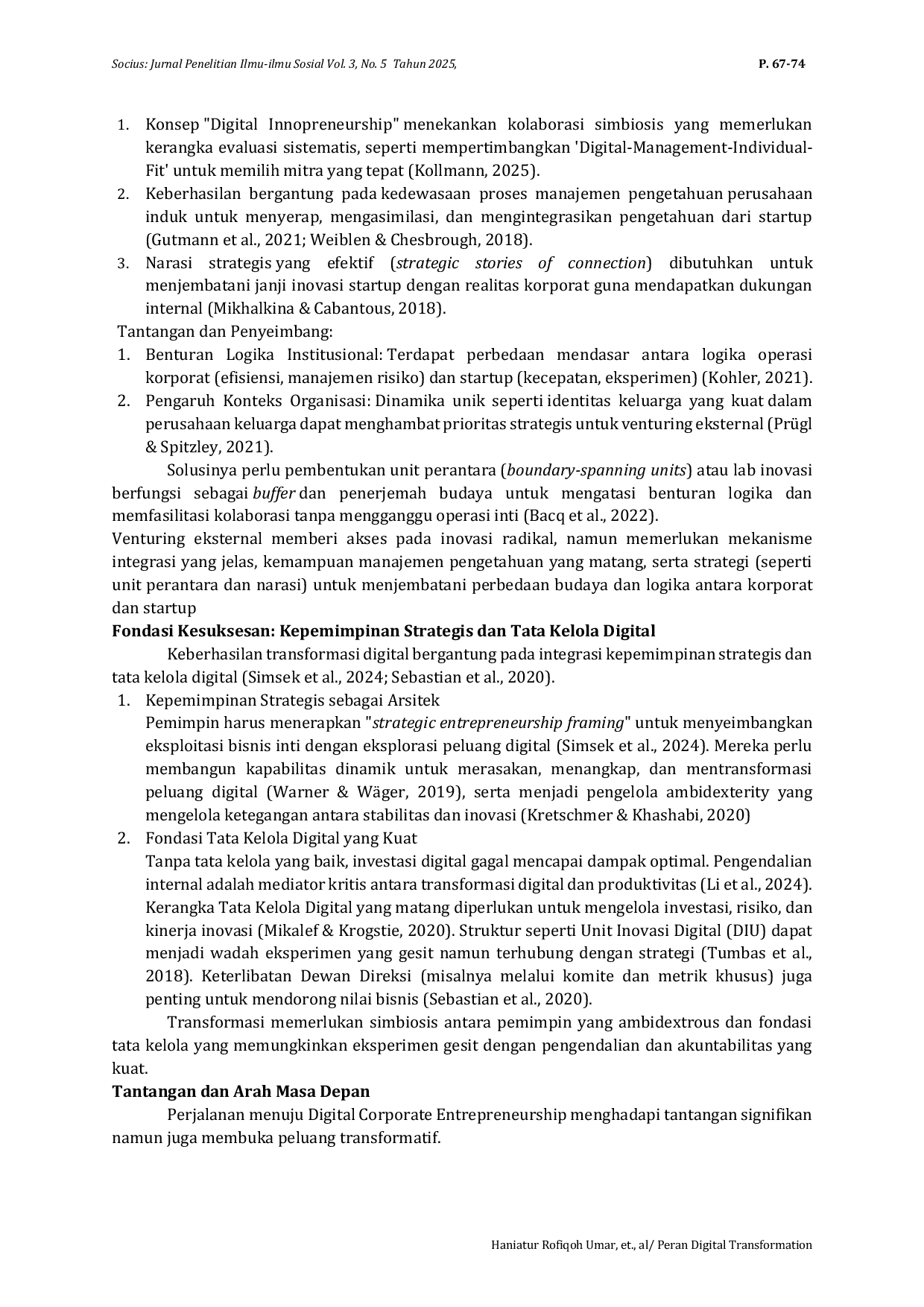 JURIS Peran Digital Transformation dan Teknologi Digital dalam Memacu Corporate Entrepreneurship Tinjauan Literatur