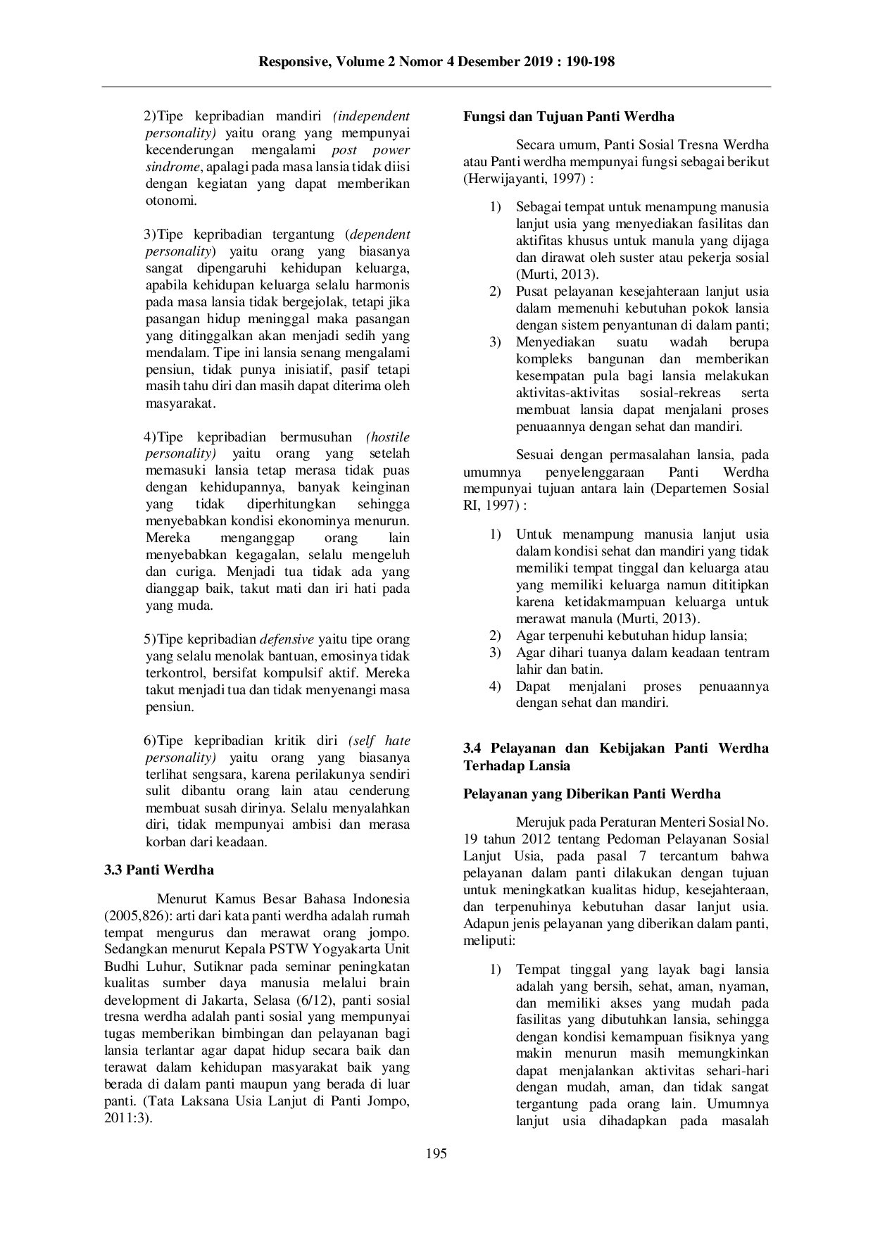 JURIS Pelayanan Panti Werdha Terhadap Adaptasi Lansia