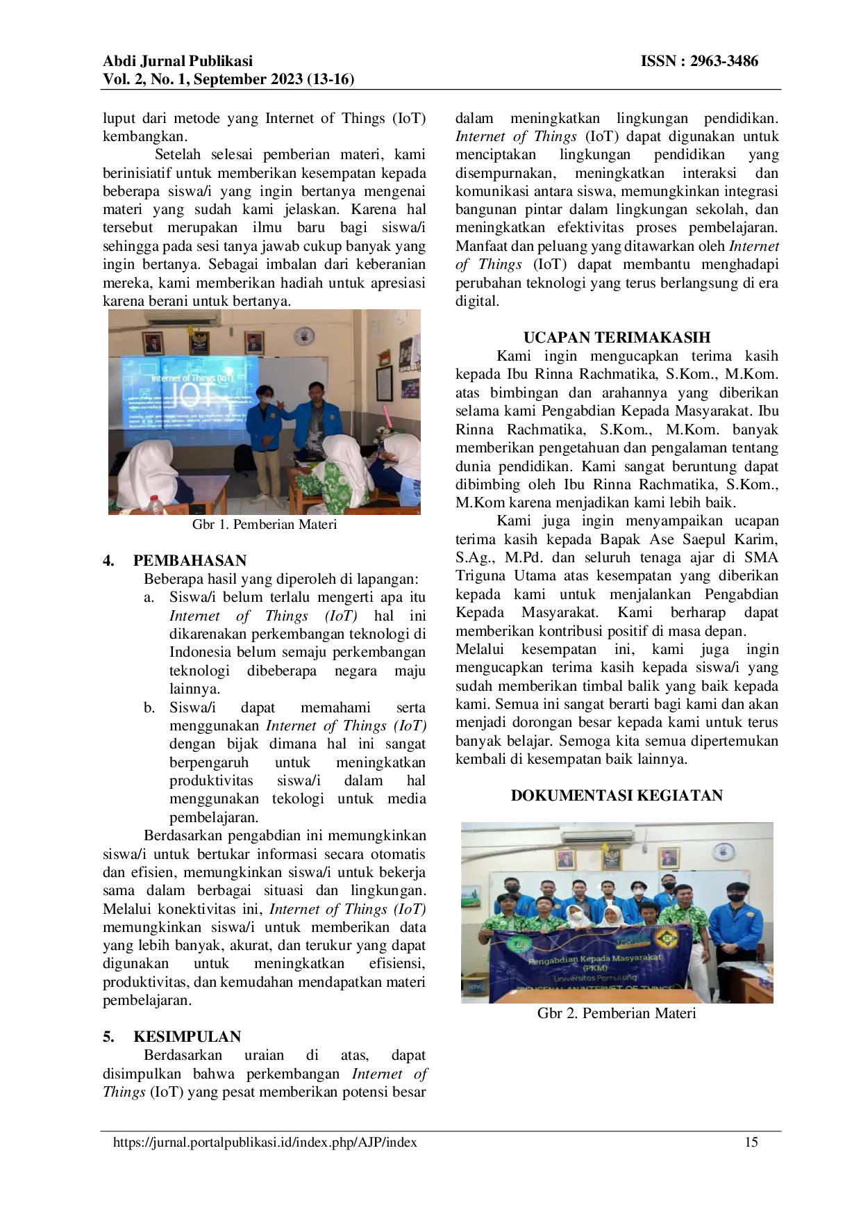 juris Pengenalan Internet of Things IoT Kepada Siswa dan Siswi SMA