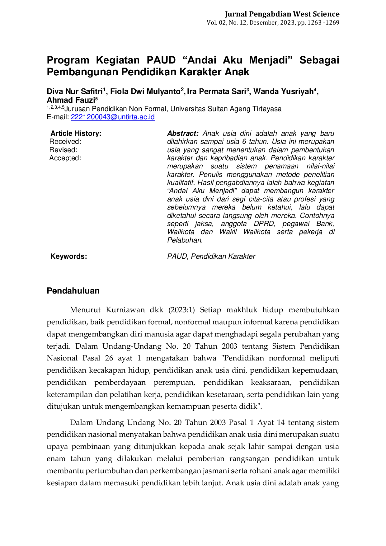 JURIS Program Kegiatan PAUD Andai Aku Menjadi Sebagai Pembangunan Pendidikan Karakter Anak