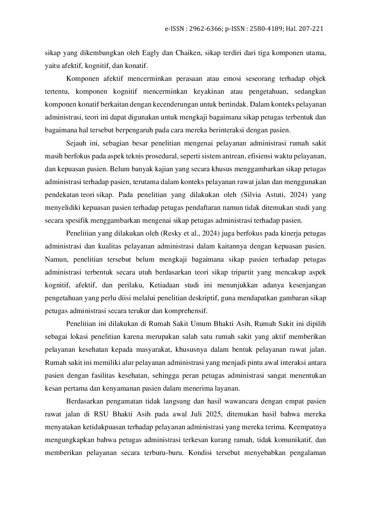 JURIS Gambaran Sikap Petugas Administrasi terhadap Pasien Rawat Jalan di Rumah Sakit Umum Bhakti Asih Tahun 2025