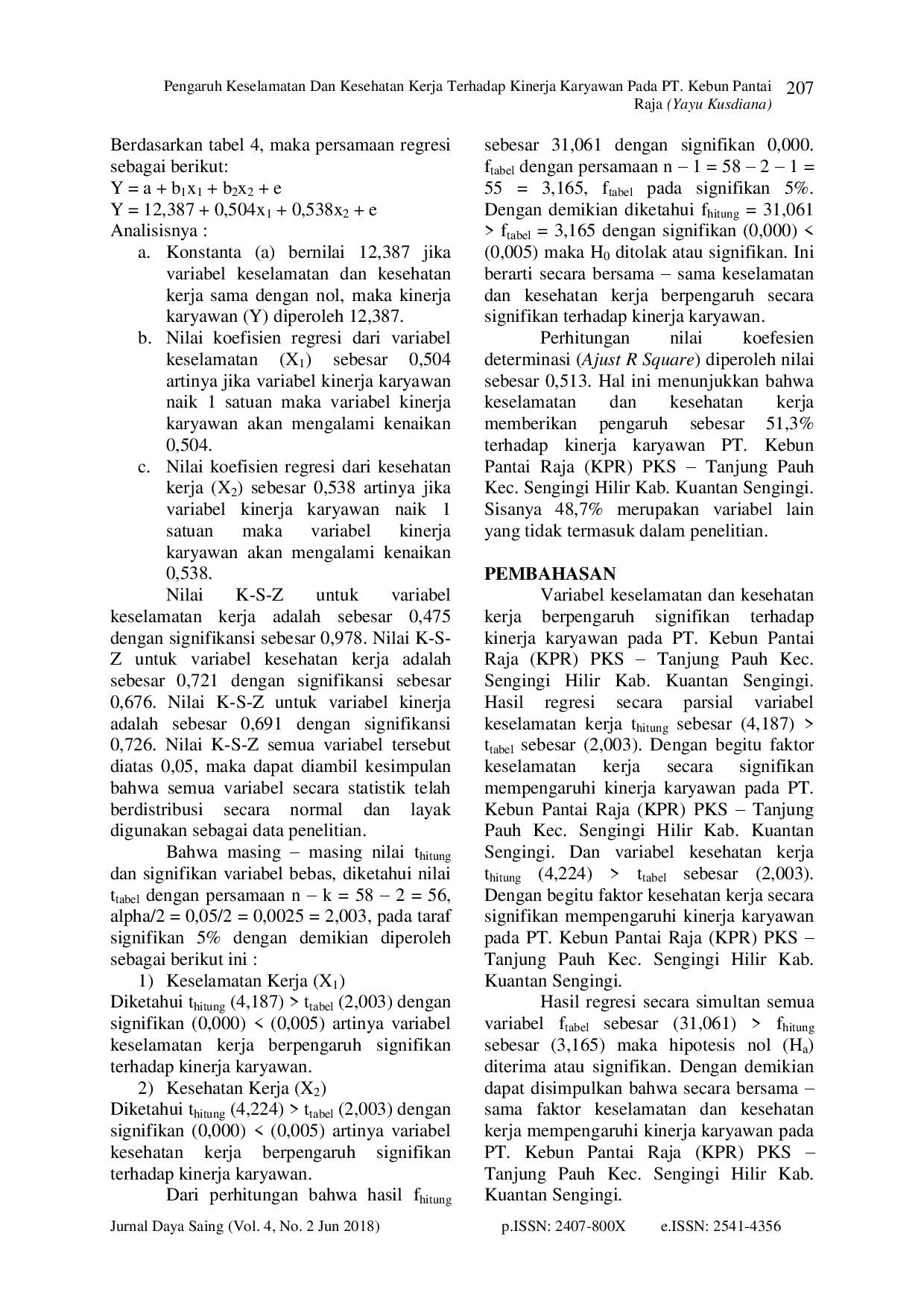 juris Pengaruh Keselamatan Dan Kesehatan Kerja Terhadap Kinerja Karyawan Pada Pt Kebun Pantai Raja