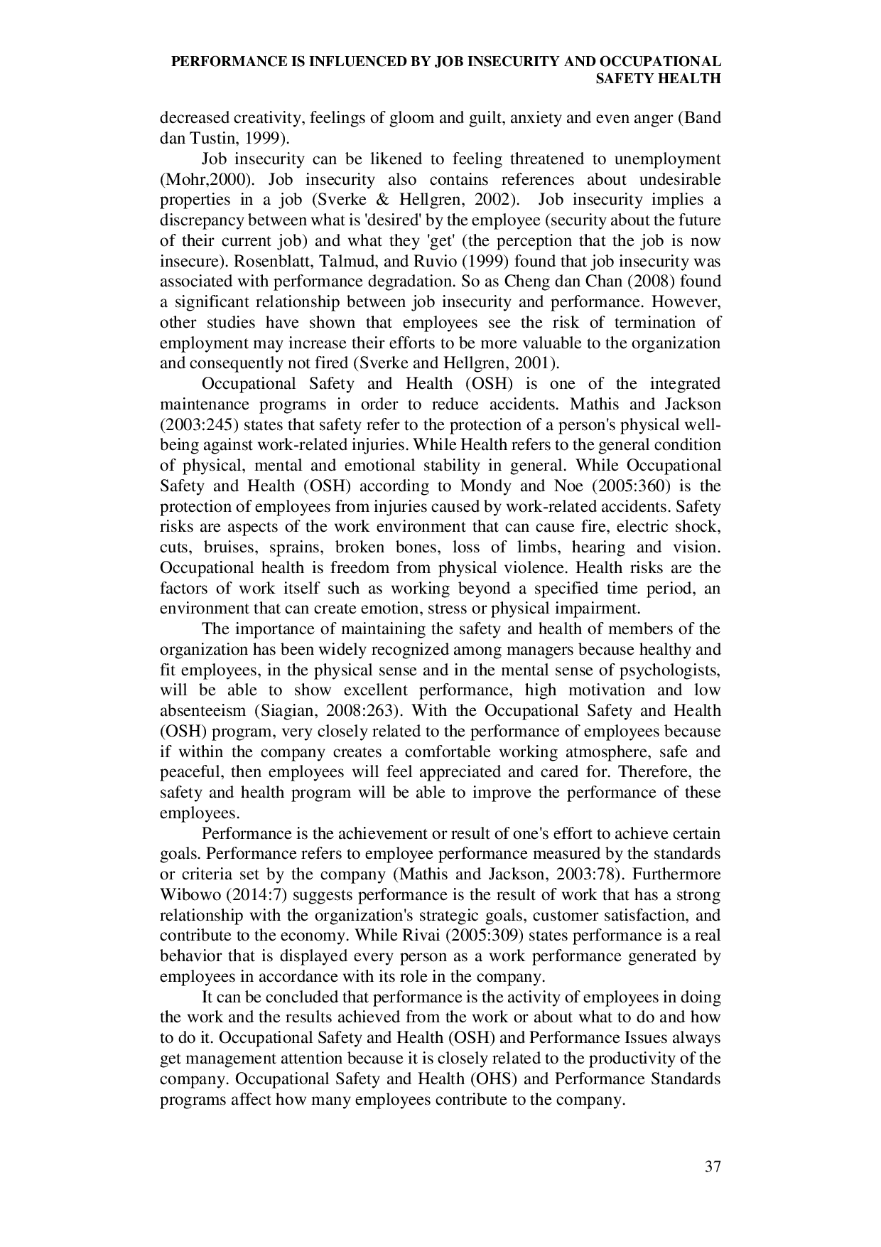 juris Performance Is Influenced By Job Insecurity And Occupational Safety Health