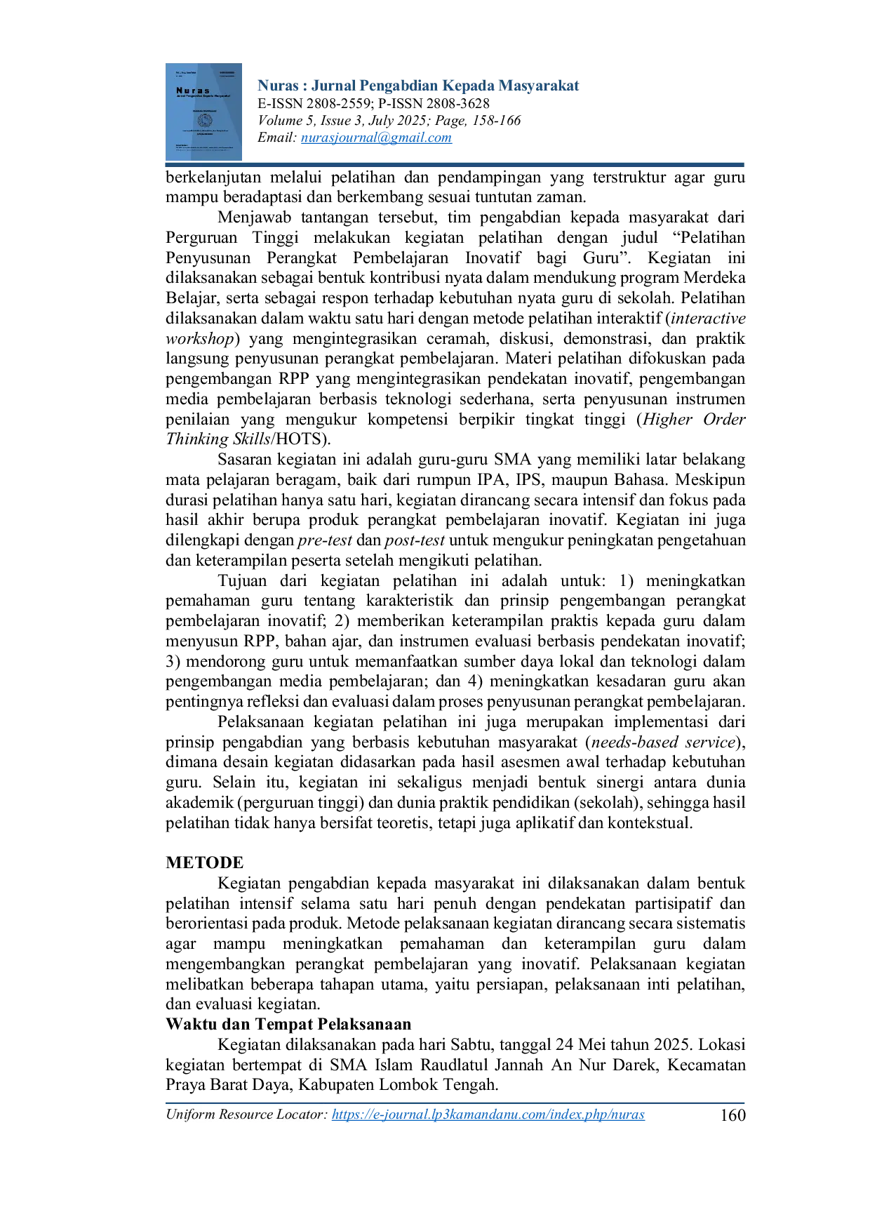 JURIS Pelatihan Penyusunan Perangkat Pembelajaran Inovatif Bagi Guru