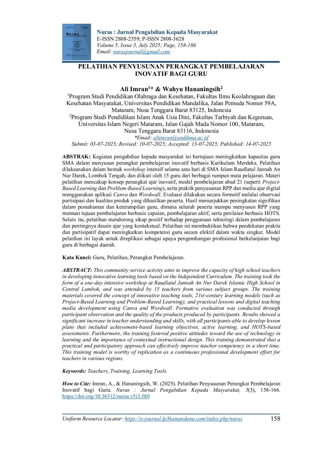 JURIS Pelatihan Penyusunan Perangkat Pembelajaran Inovatif Bagi Guru