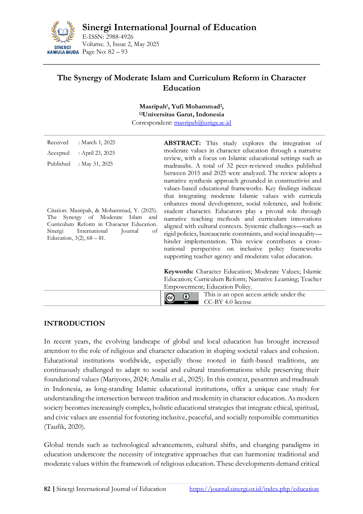 JURIS The Synergy of Moderate Islam and Curriculum Reform in Character Education
