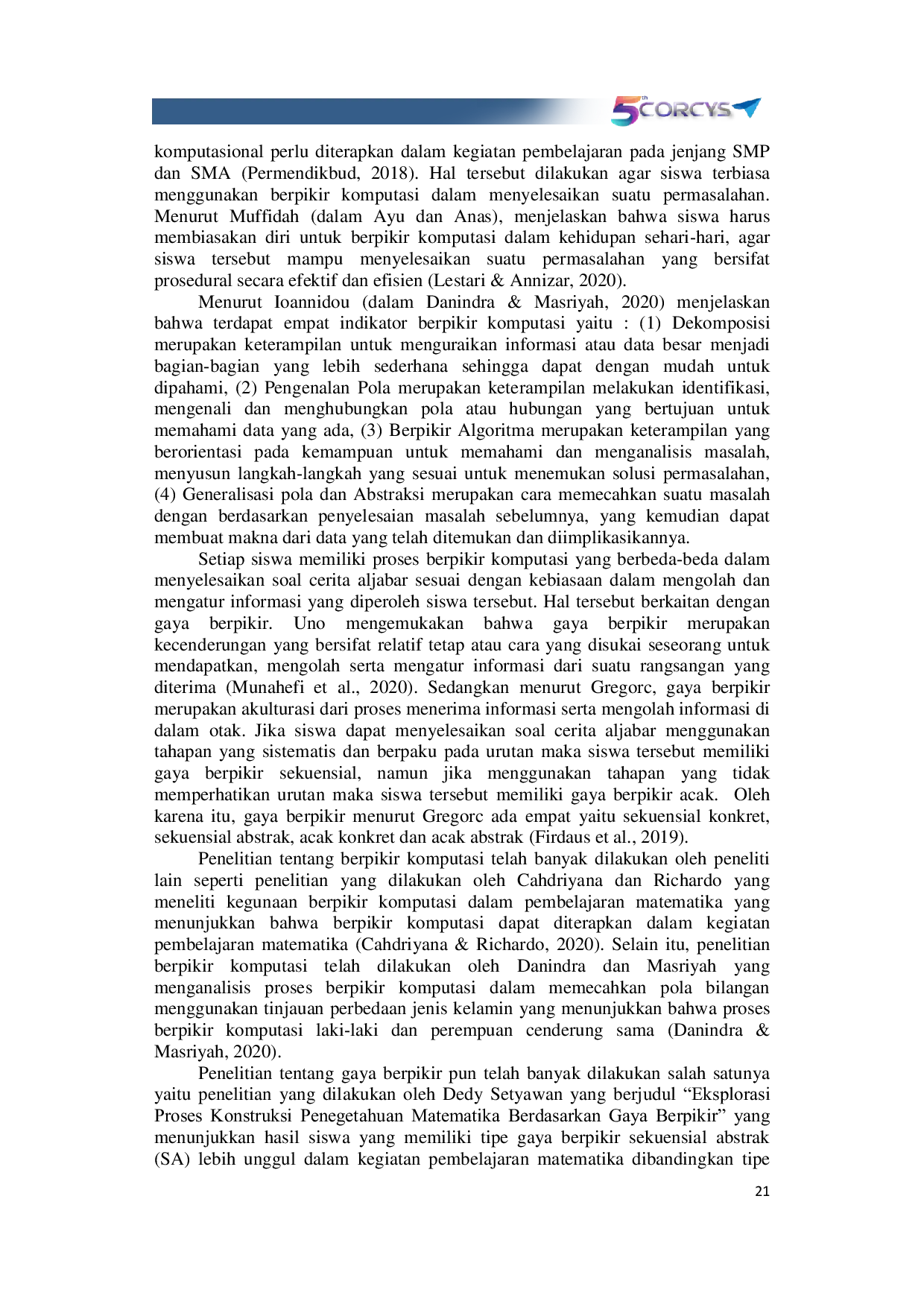 JURIS Analisis Proses Berpikir Komputasi Siswa Dalam Menyelesaikan Soal Cerita Aljabar Ditinjau Dari Gaya Berpikir Sekuensial Abstrak Dan Acak Abstrak