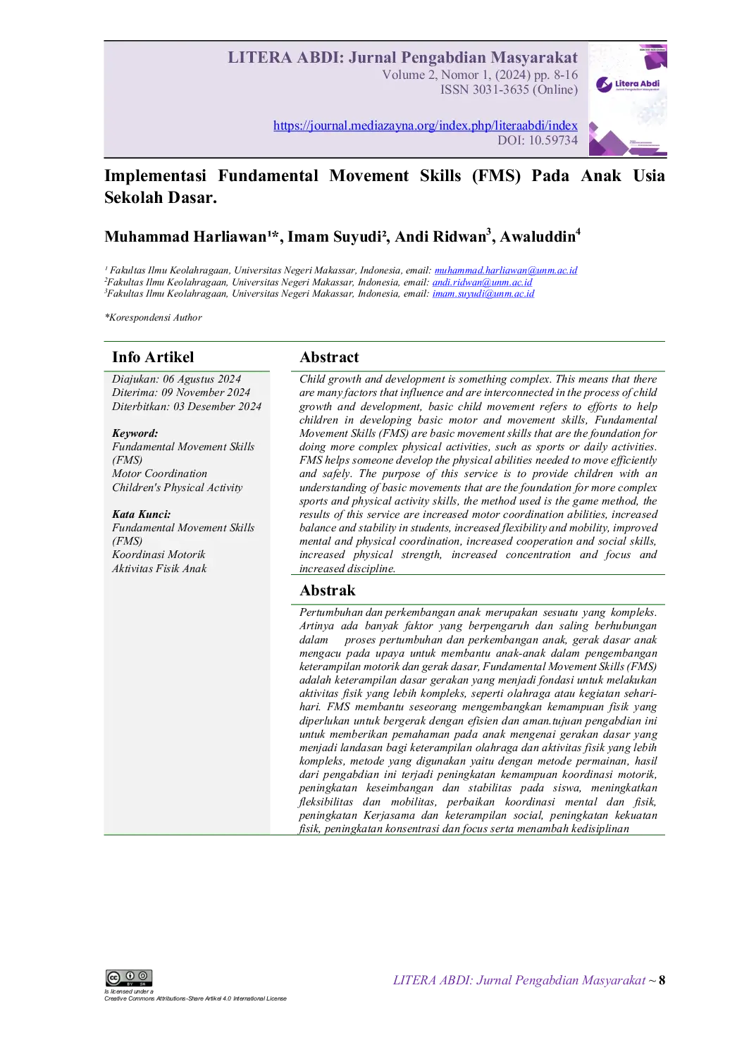 JURIS Implementasi Fundamental Movement Skills FMS Pada Anak Usia Sekolah Dasar