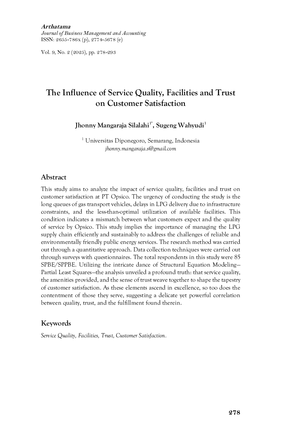 JURIS The Influence of Service Quality Facilities and Trust on Customer Satisfaction