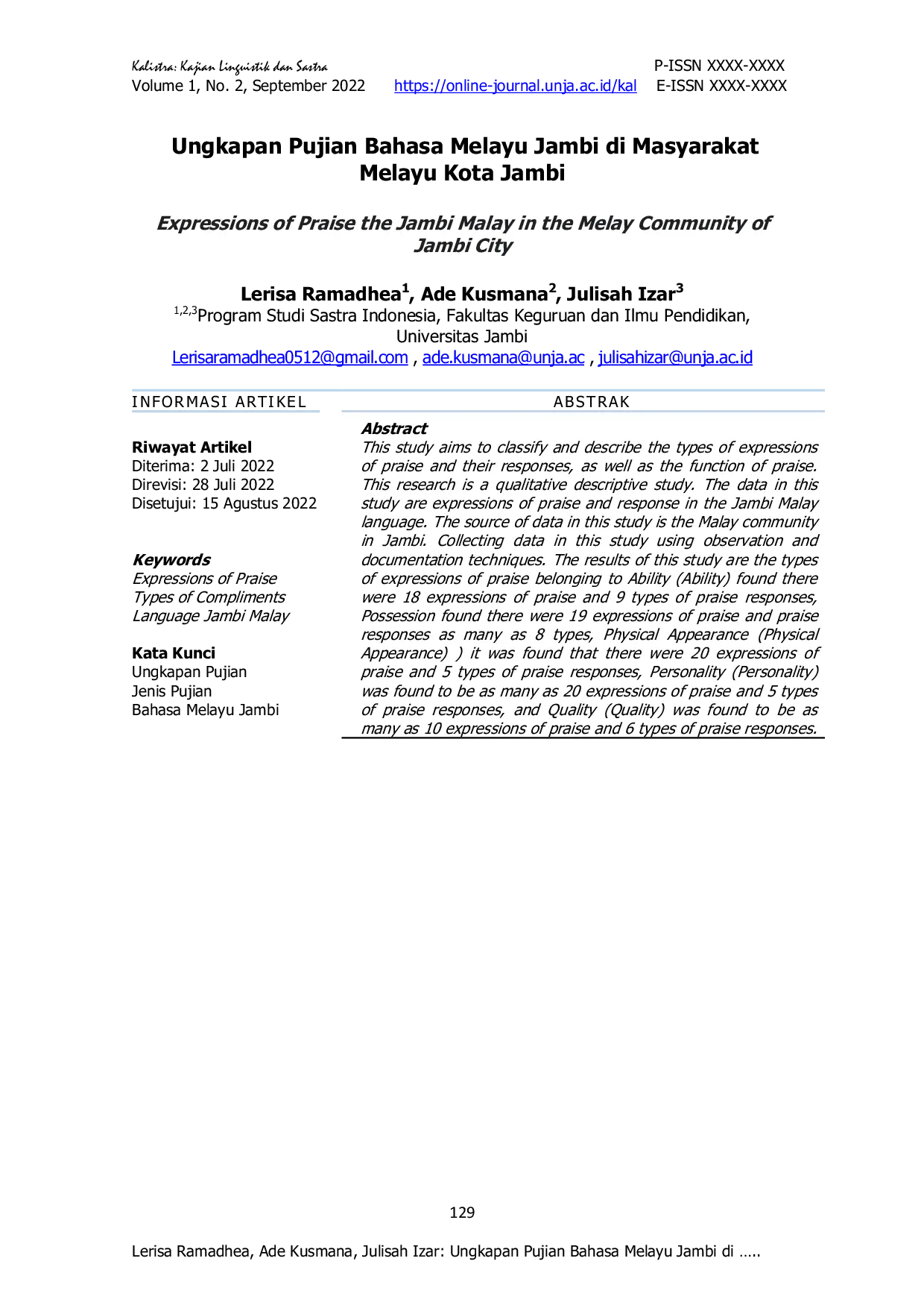 JURIS Ungkapan Pujian Bahasa Melayu Jambi di Masyarakat Melayu Kota Jambi