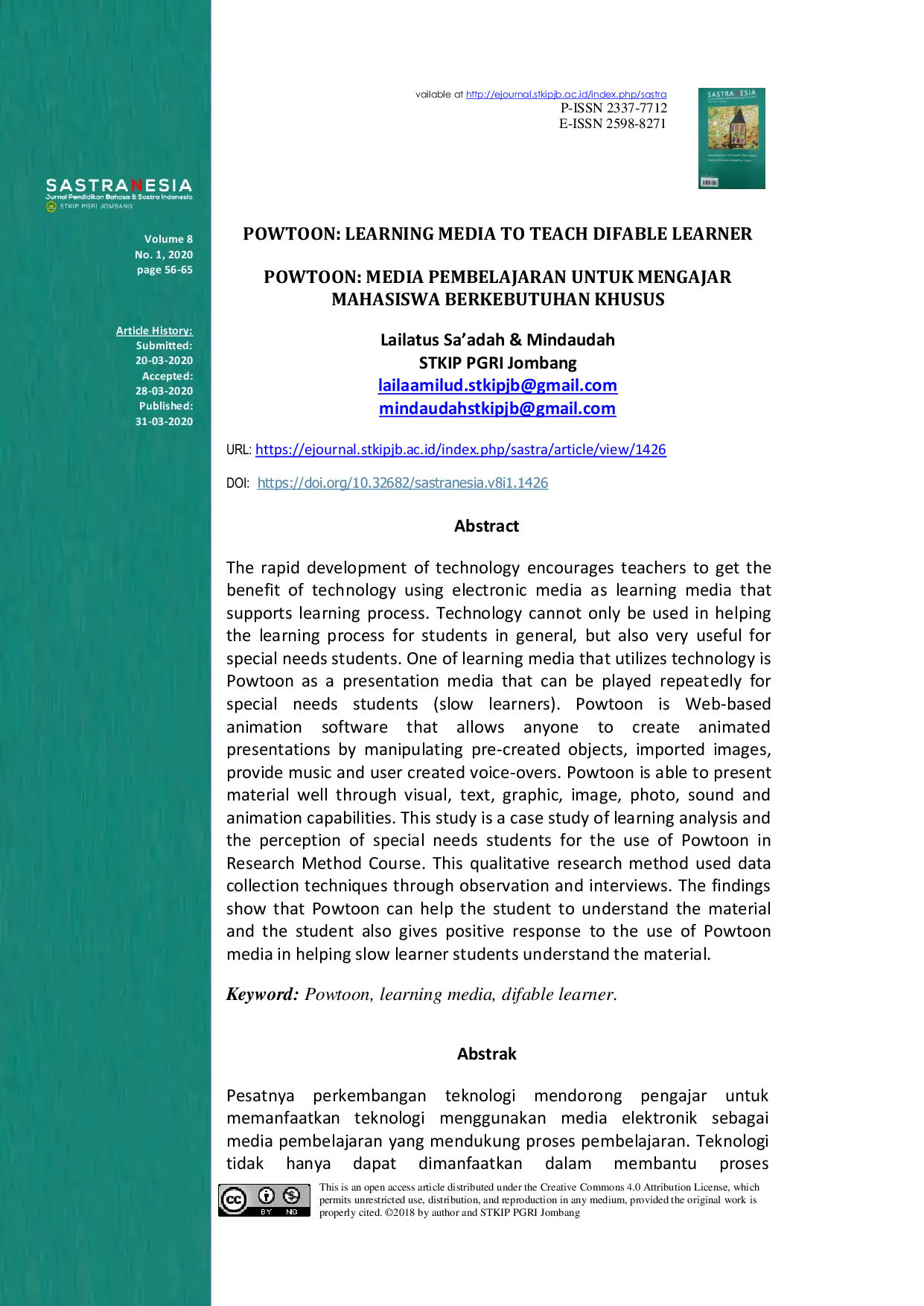 JURIS Powtoon Media Pembelajaran Untuk Mengajar Mahasiswa Berkebutuhan Khusus