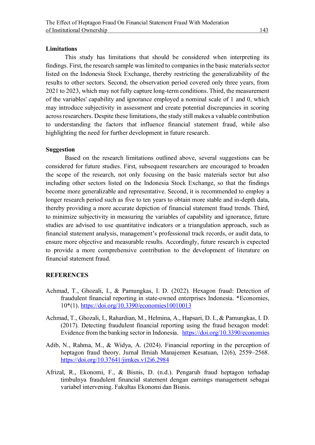 JURIS The Effect of Heptagon Fraud on Financial Statement Fraud with Moderation of Institutional Ownership
