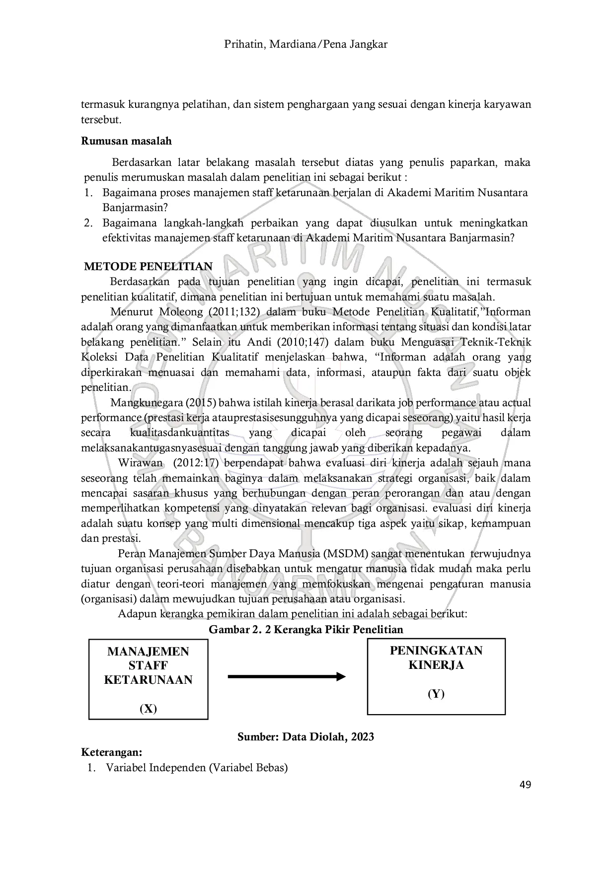 JURIS Analisis Efektivitas Manajemen Staff Ketarunaan Terhadap Peningkatan Kinerja Di Akademi Maritim Nusantara Banjarmasin