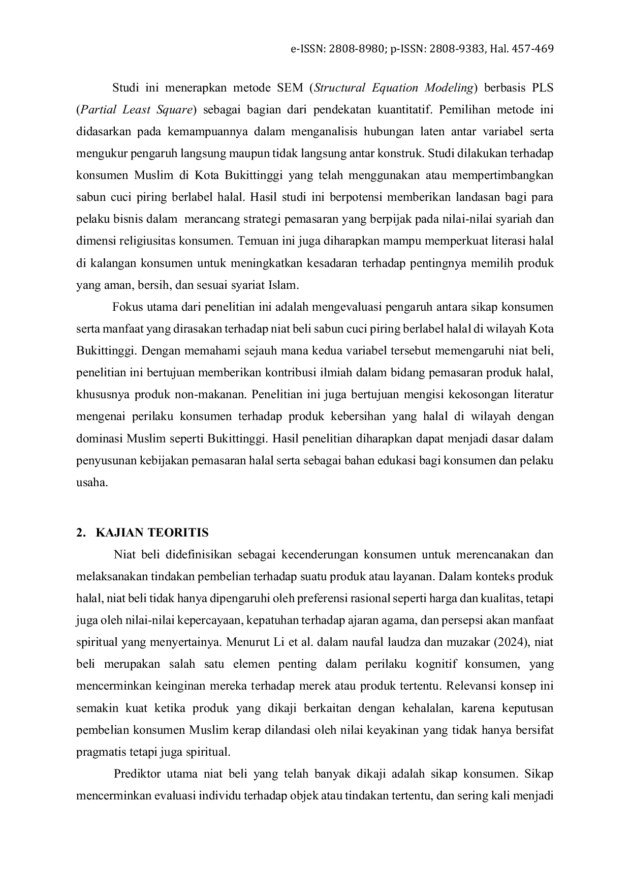 JURIS Pengaruh Sikap Konsumen dan Manfaat yang Dirasakan terhadap Niat Beli Sabun Cuci Piring Berlabel Halal di Kota Bukittinggi