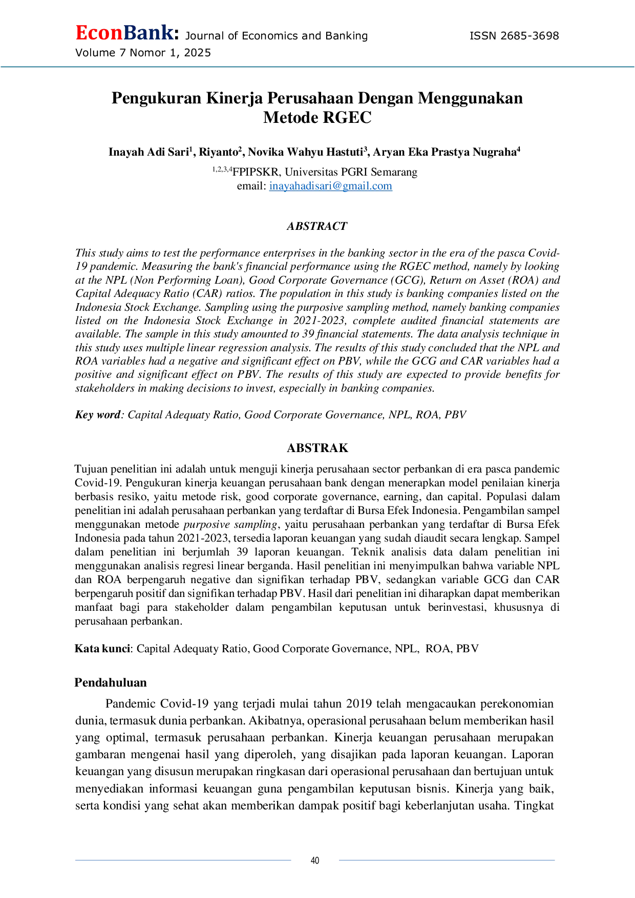 JURIS Pengukuran Kinerja Perusahaan Dengan Menggunakan Metode RGEC