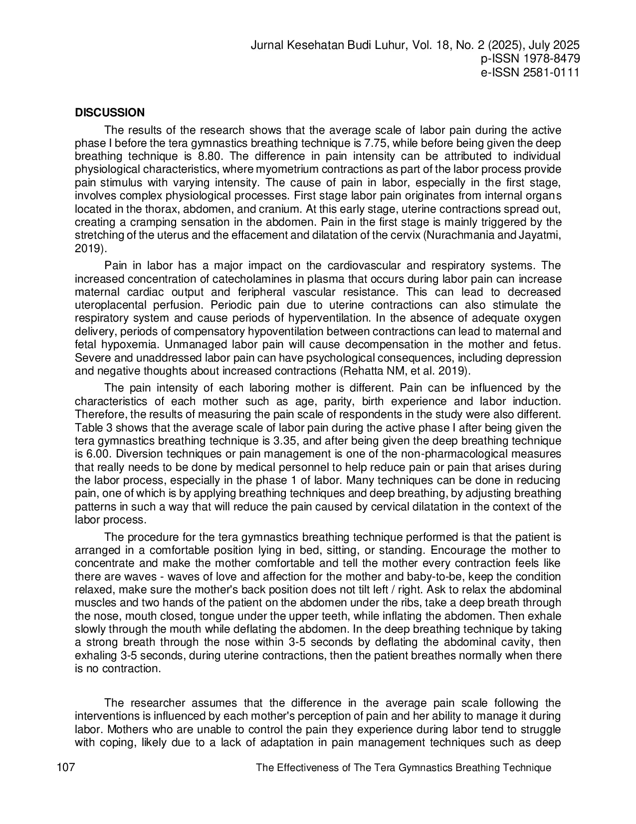 JURIS A Comparison of The Effectiveness of The Tera Gymnastics Breathing Technique with Deep Breathing Techniques on Reducing Labor Pain