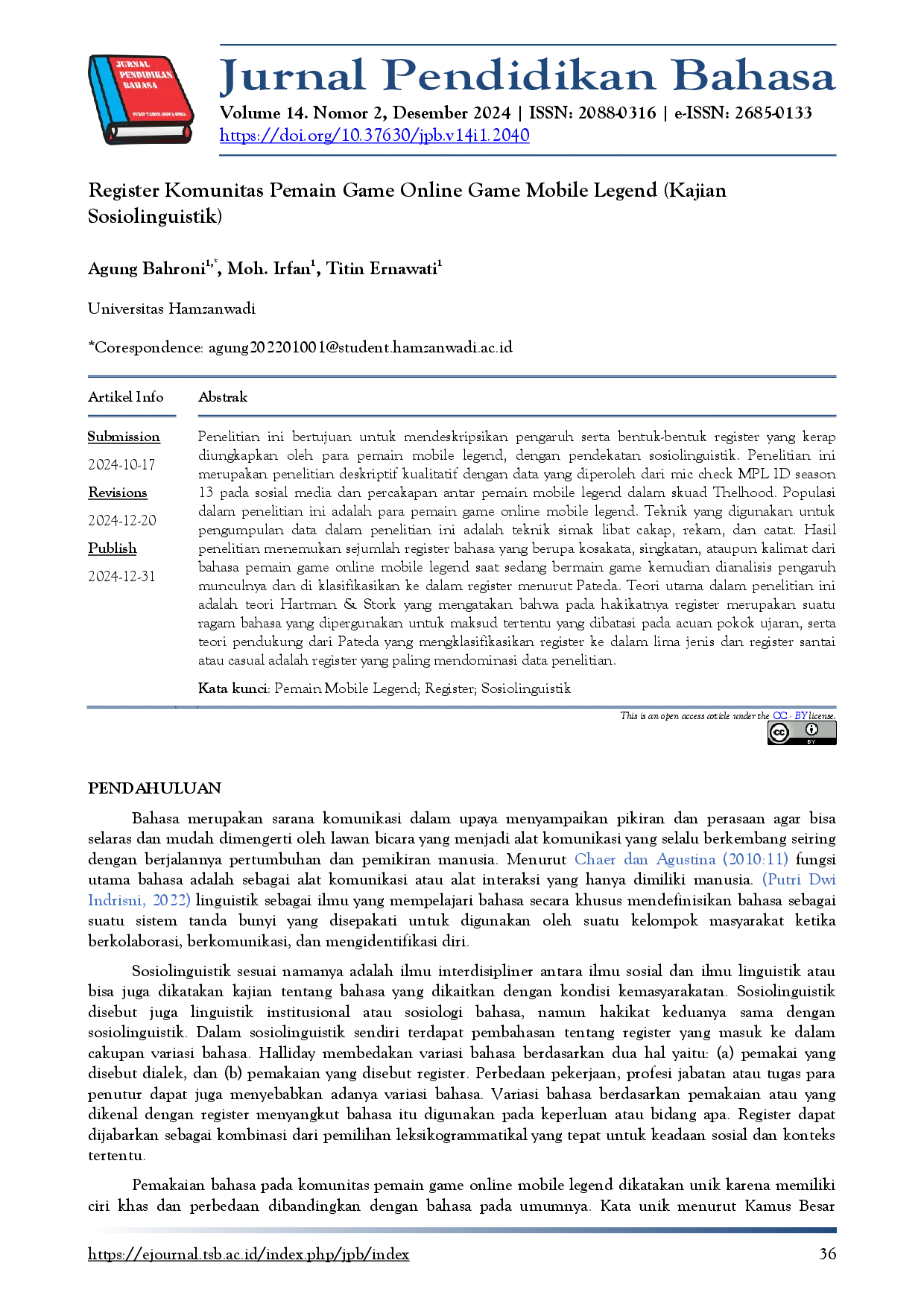 juris Register Komunitas Pemain Game Online Game Mobile Legend Kajian Sosiolinguistik