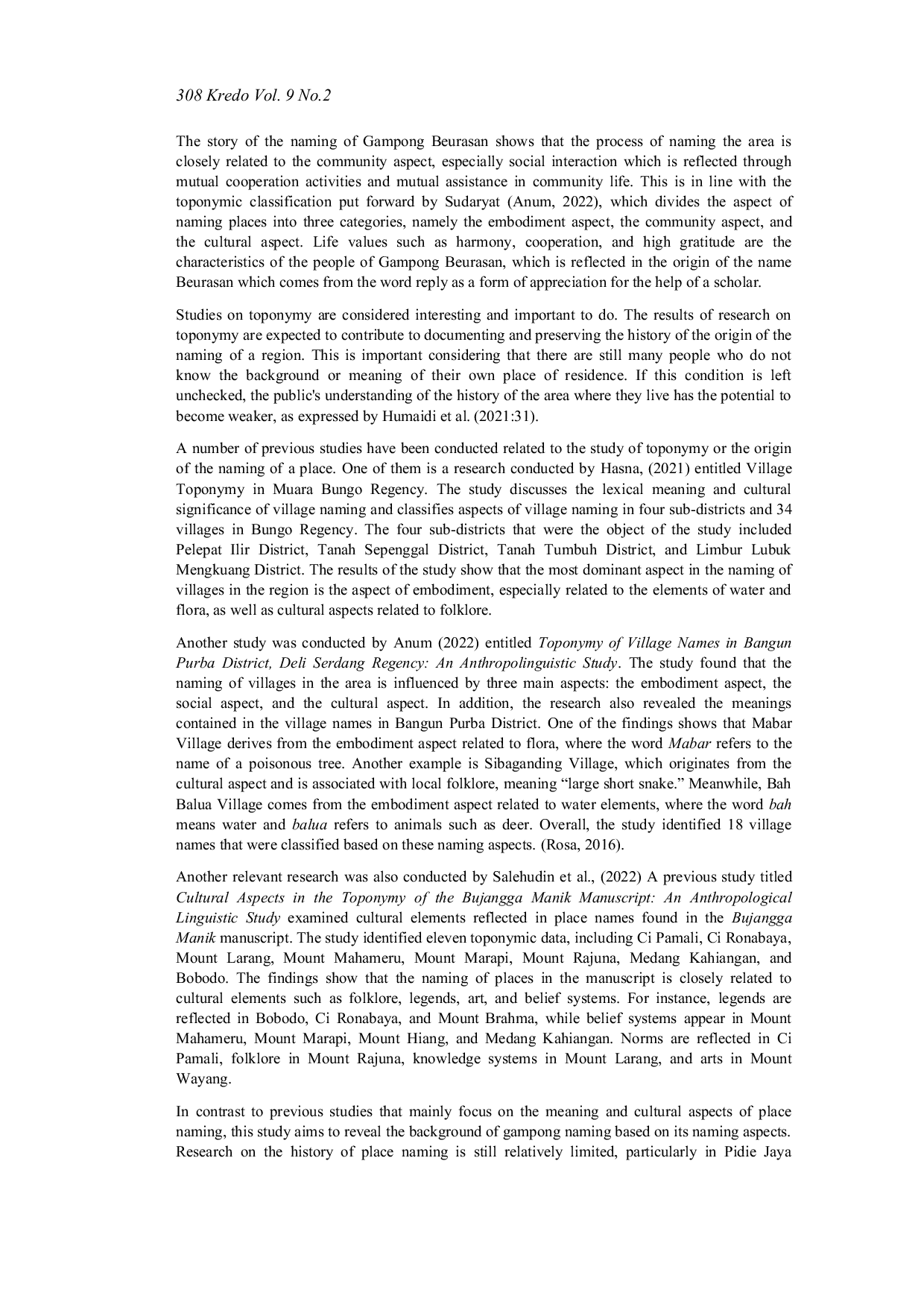 JURIS Toponymy of Gampong Names in Bandar Dua District Pidie Jaya Regency