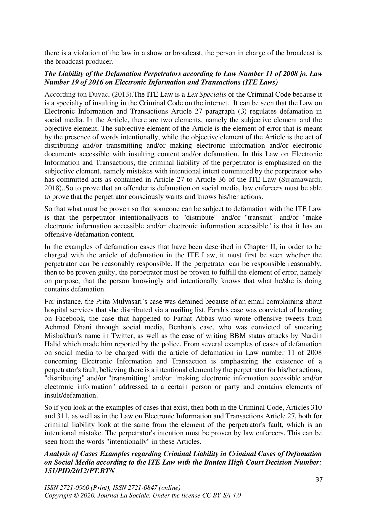 juris Defamation through Social Media Based on Laws and Regulations