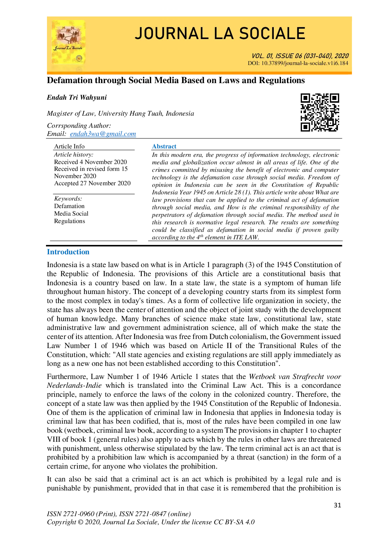 juris Defamation through Social Media Based on Laws and Regulations