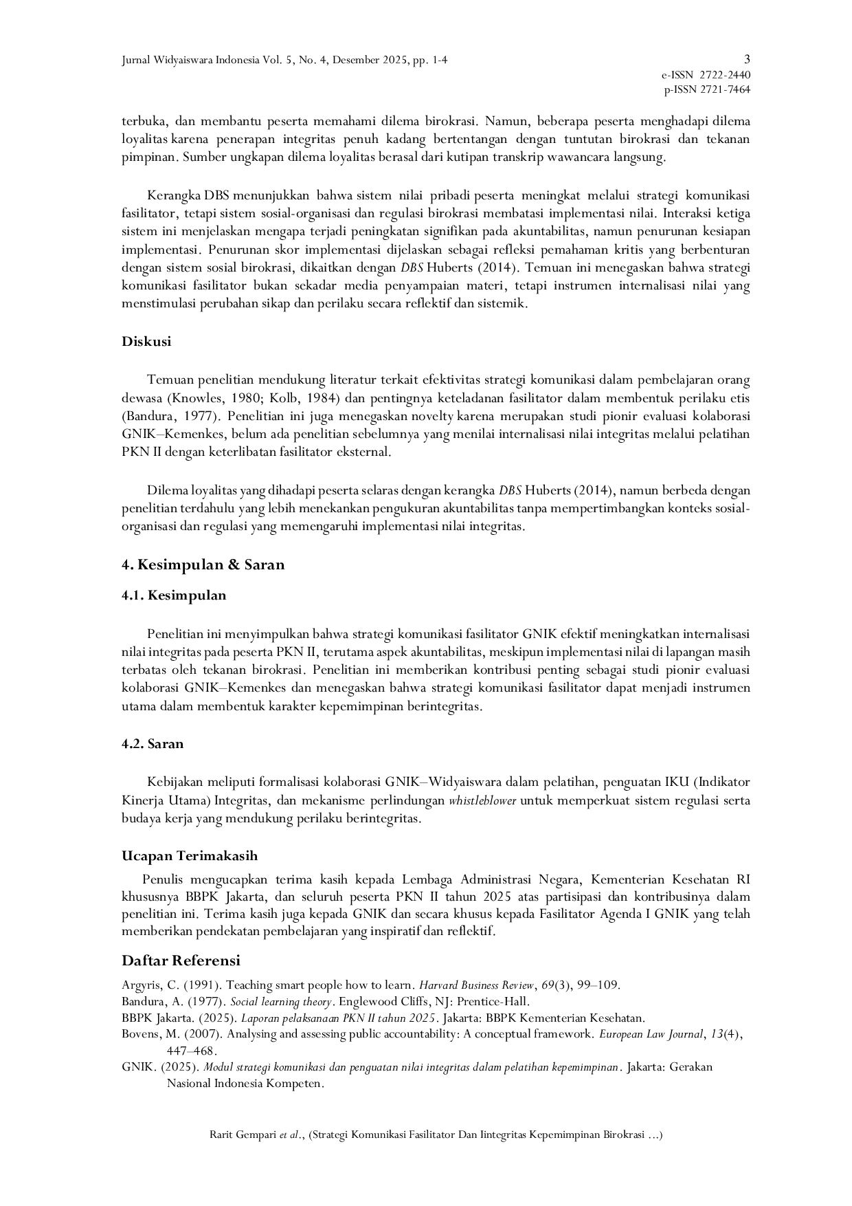 JURIS Strategi Komunikasi Fasilitator Dan Iintegritas Kepemimpinan Birokrasi Evaluasi Pelatihan Kepemimpinan Nasinal Tingkat II Di Sektor Kesehatan