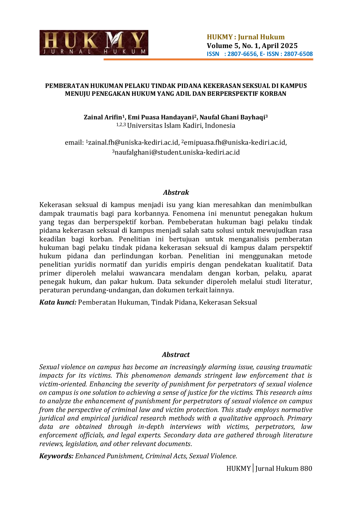 JURIS PEMBERATAN HUKUMAN PELAKU TINDAK PIDANA KEKERASAN SEKSUAL DI KAMPUS Menuju Penegakan Hukum Yang Adil Dan Berperspektif Korban