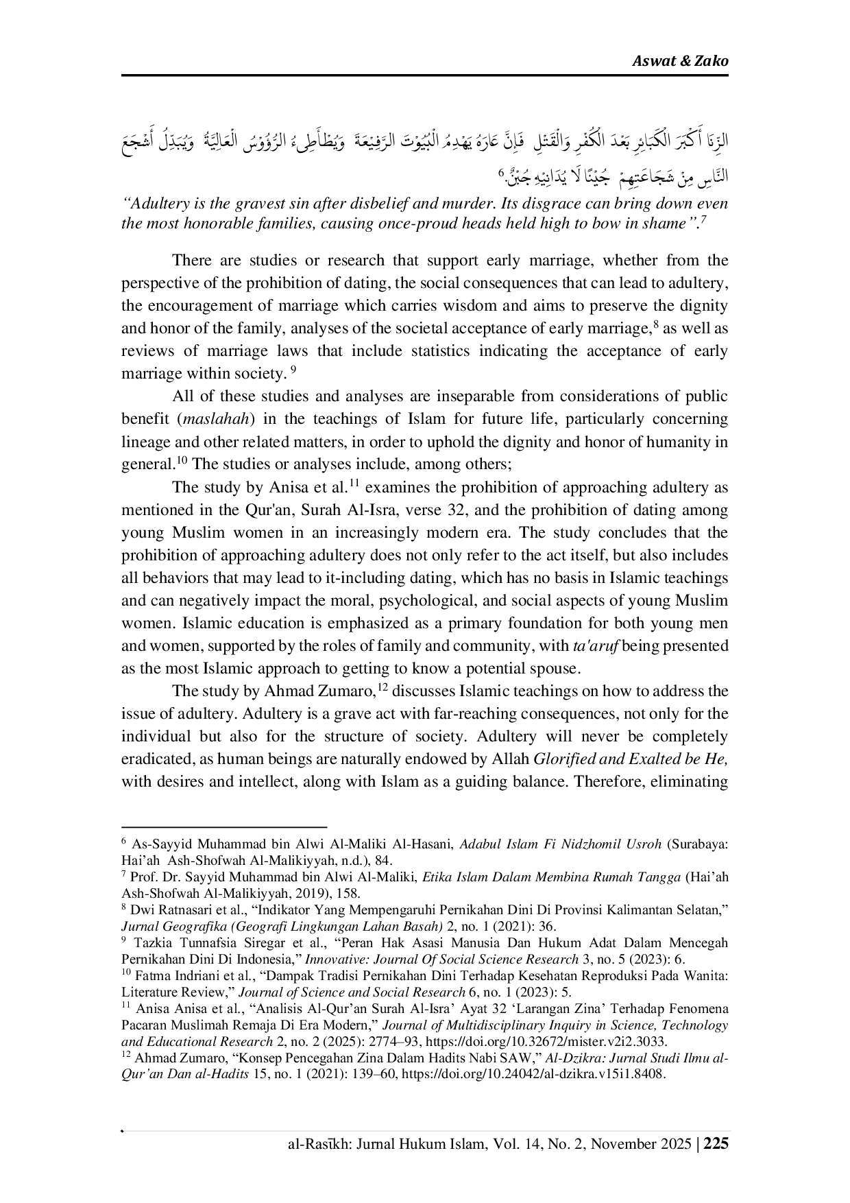 JURIS An Analytical Review of the Values in Adabul Islam fi Nidzomil Usroh Early Marriage as a Preventive Measure Against Adultery and a Means of Adolescent Maturation