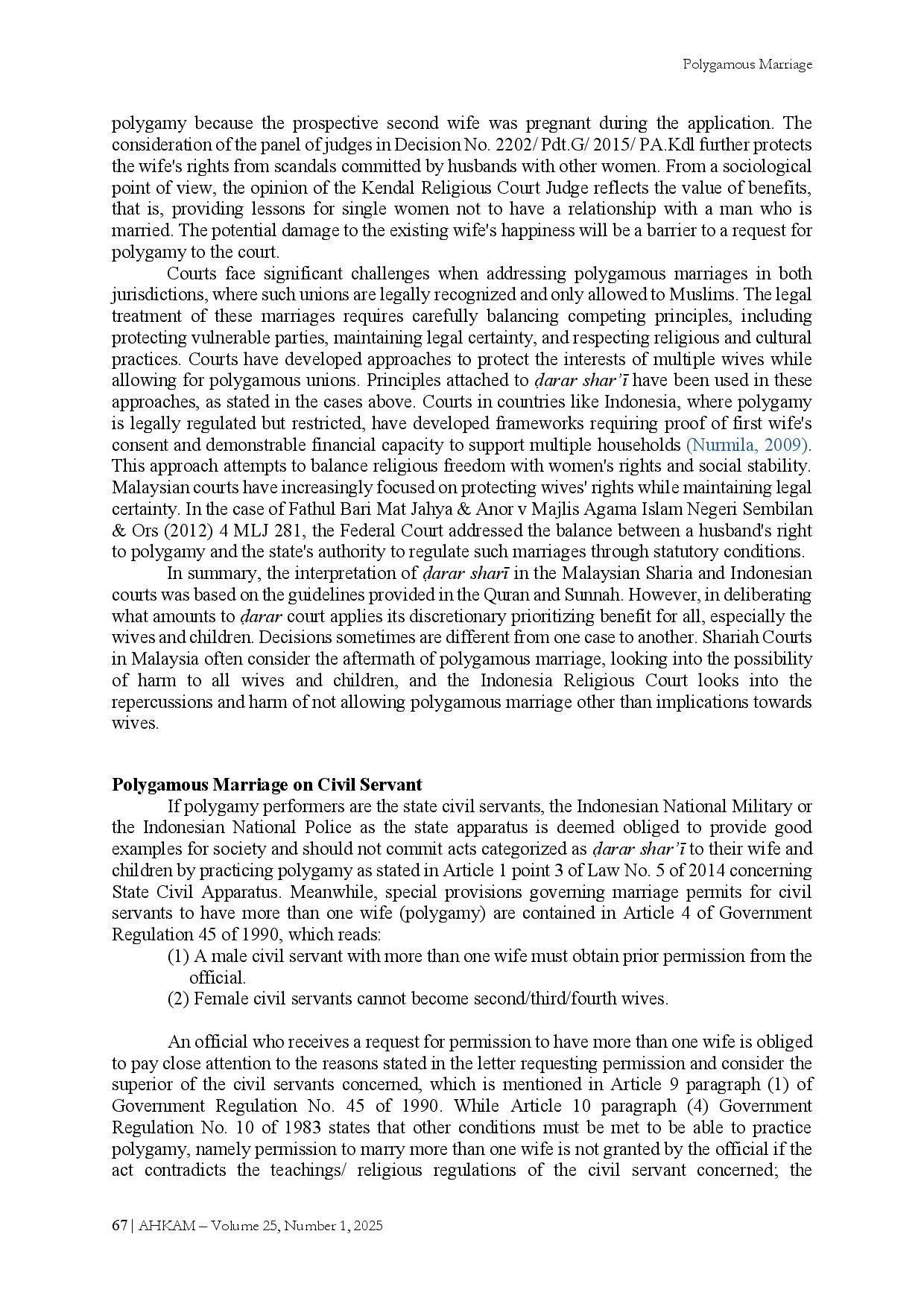 juris Harm Uarar in Polygamous Marriage Analyzing The Legal Framework in Malaysia and Indonesia
