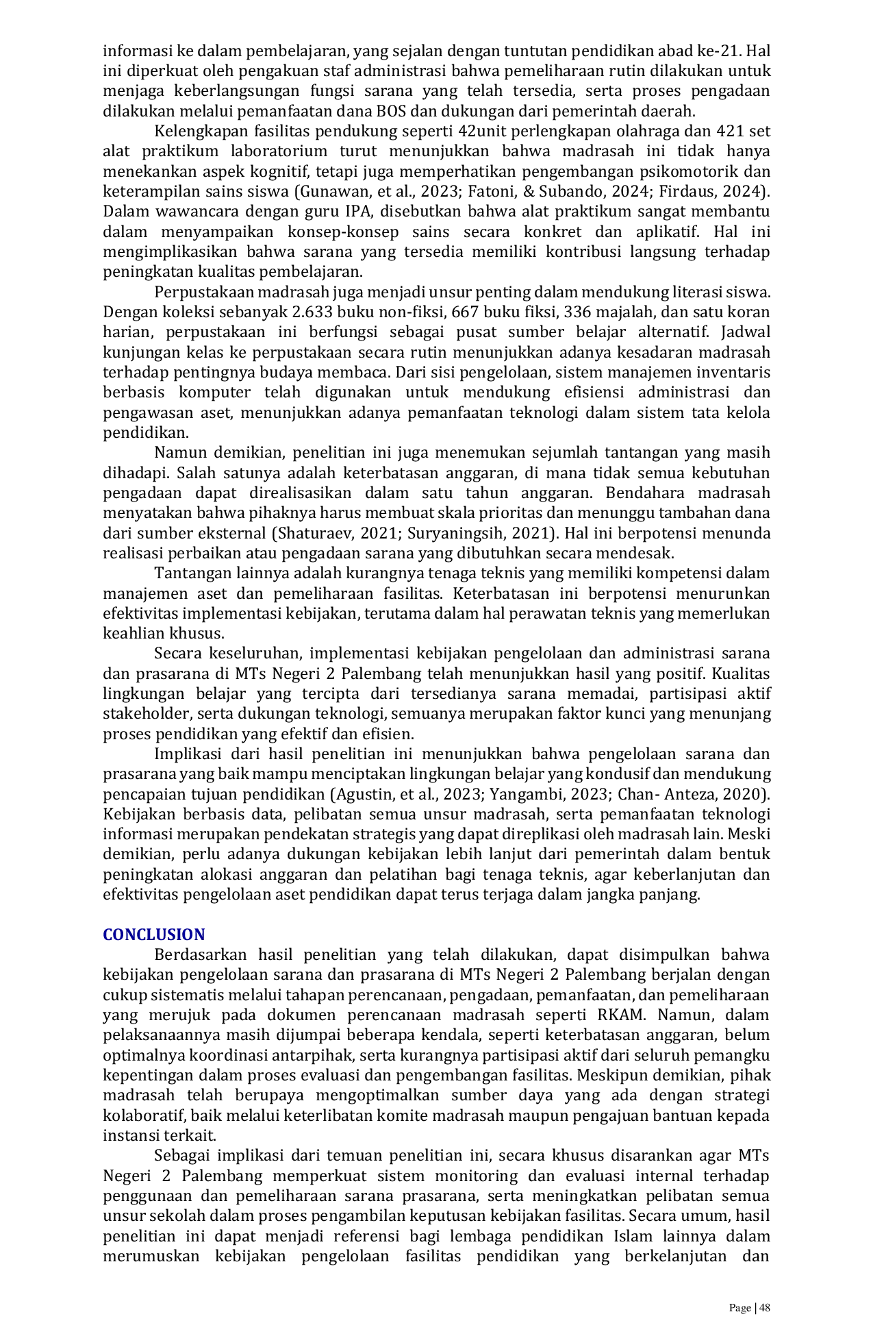 JURIS Management of Facilities and Infrastructure at MTS Negeri 2 Palembang Pengelolaan Sarana Dan Prasarana Di MTS Negeri 2 Palembang
