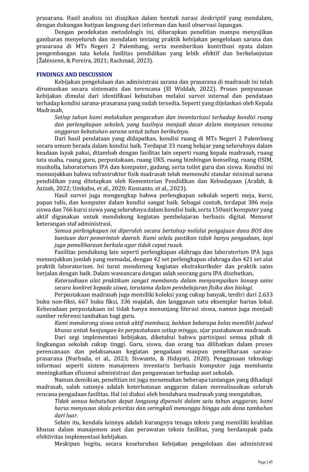 JURIS Management of Facilities and Infrastructure at MTS Negeri 2 Palembang Pengelolaan Sarana Dan Prasarana Di MTS Negeri 2 Palembang