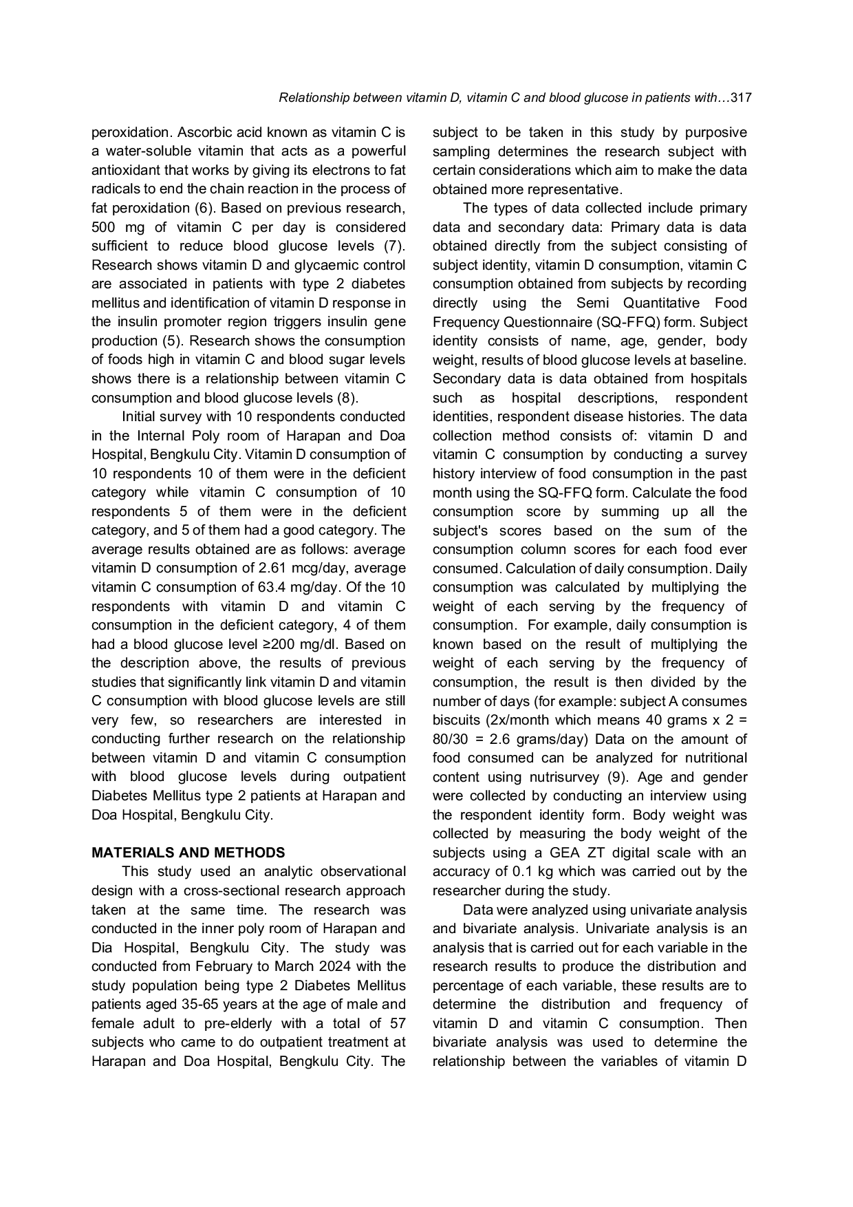 JURIS Hubungan Antara Vitamin D Vitamin C Dan Glukosa Darah Pada Pasien Diabetes Melitus Tipe 2