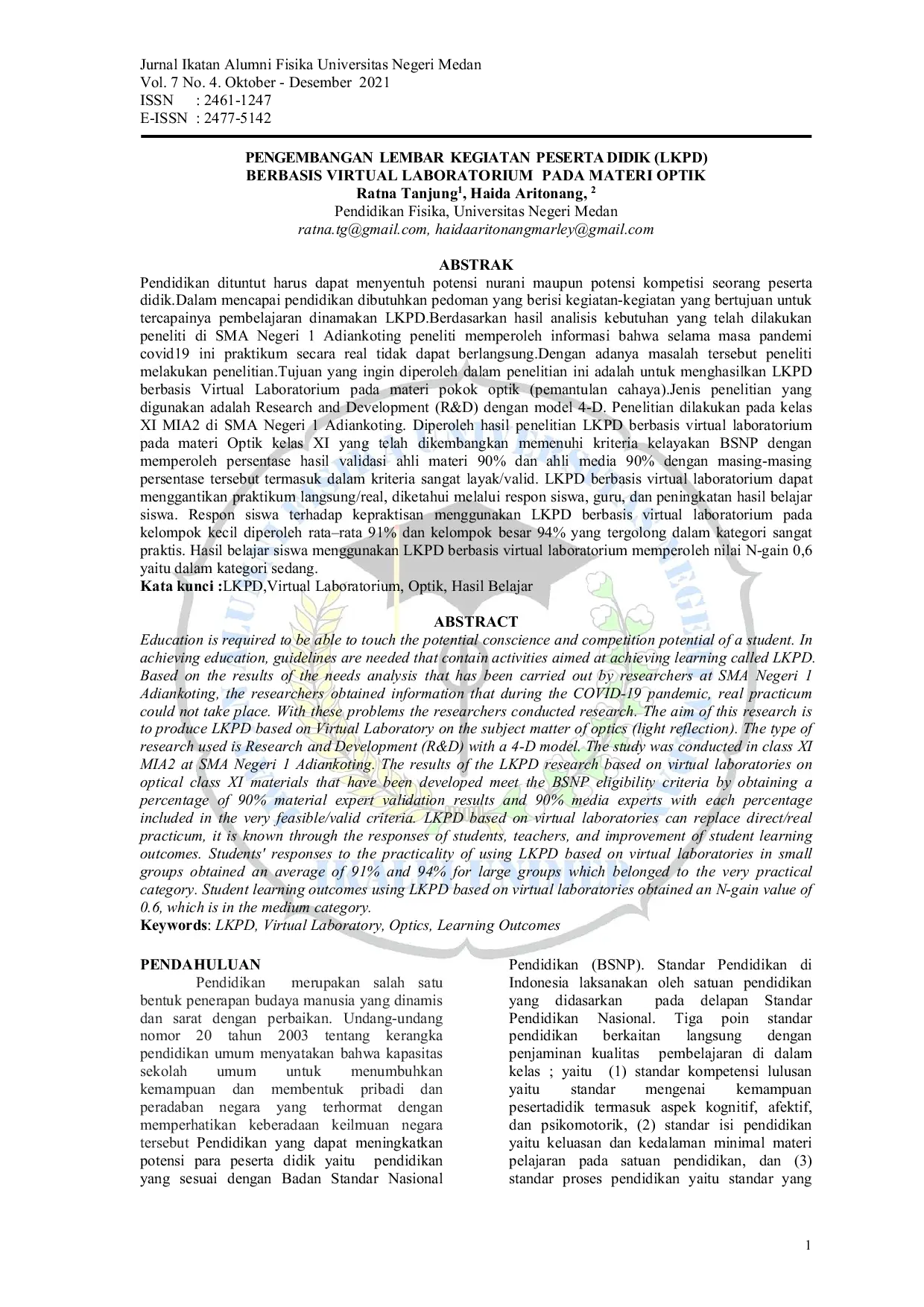 JURIS Development of Student Activity Sheets LKPD Based on Virtual Laboratory in Optics Material