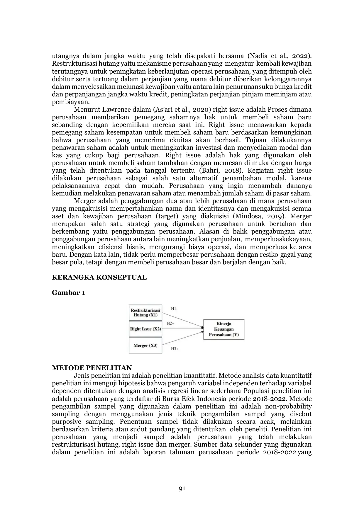 JURIS PENGARUH RESTRUKTURISASI HUTANG RIGHT ISSUE DAN MERGER TERHADAP KINERJA KEUANGAN PERUSAHAAN Studi kasus perusahaan yang terdaftar di Bursa Efek Indonesia tahun 2018 2022